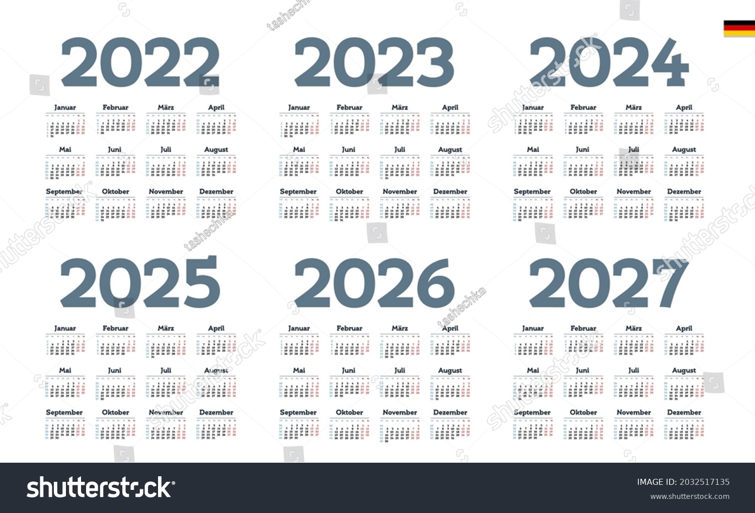 German Calendar 2022 2023 2024 2025 Stock Vector (Royalty Free ...