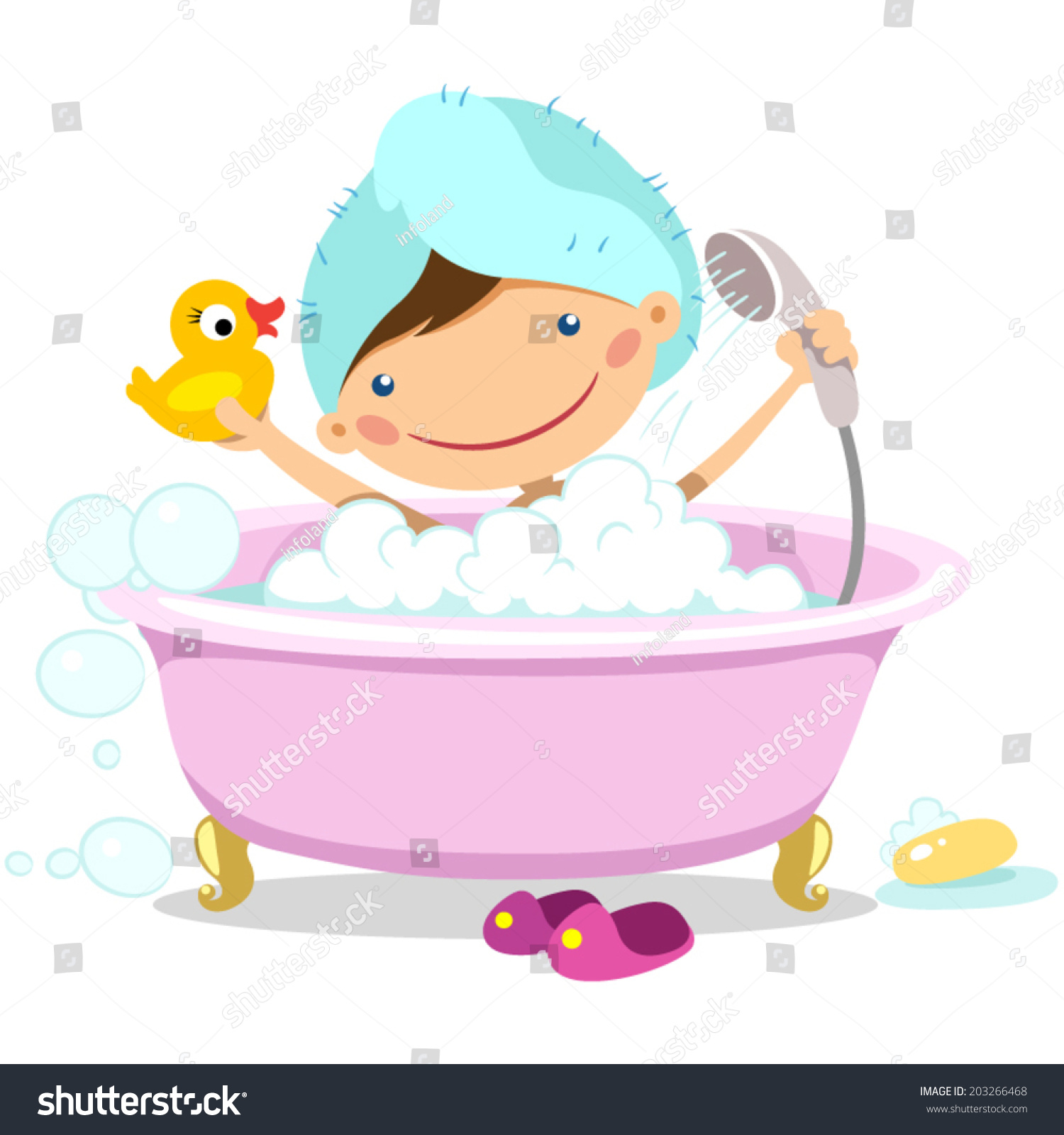 Illustration Girl Takes Bath Rubber Duck Stock Vector (Royalty Free ...