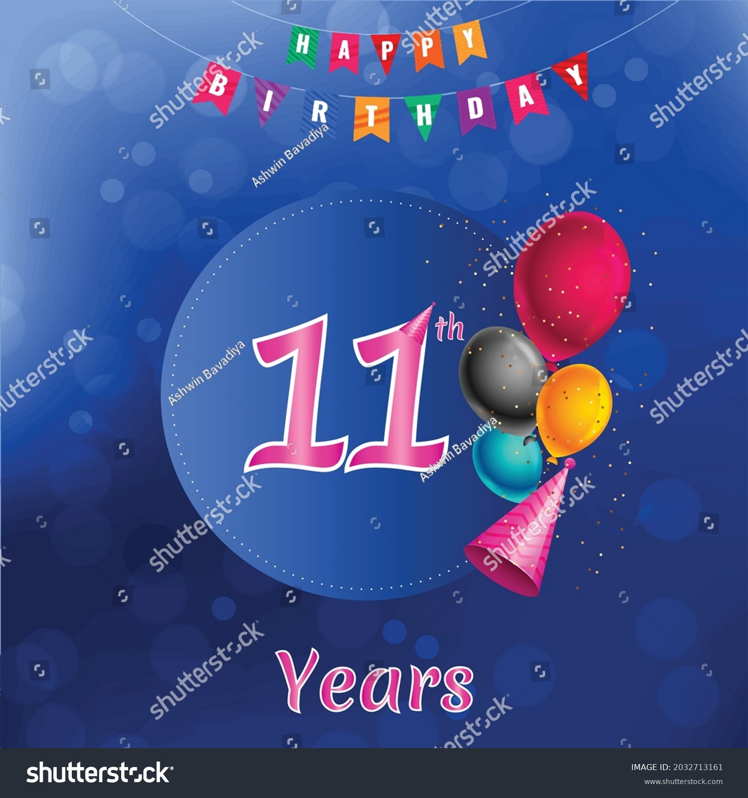 11th Happy Birthday Celebration Invitation Card Stock Vector (Royalty ...