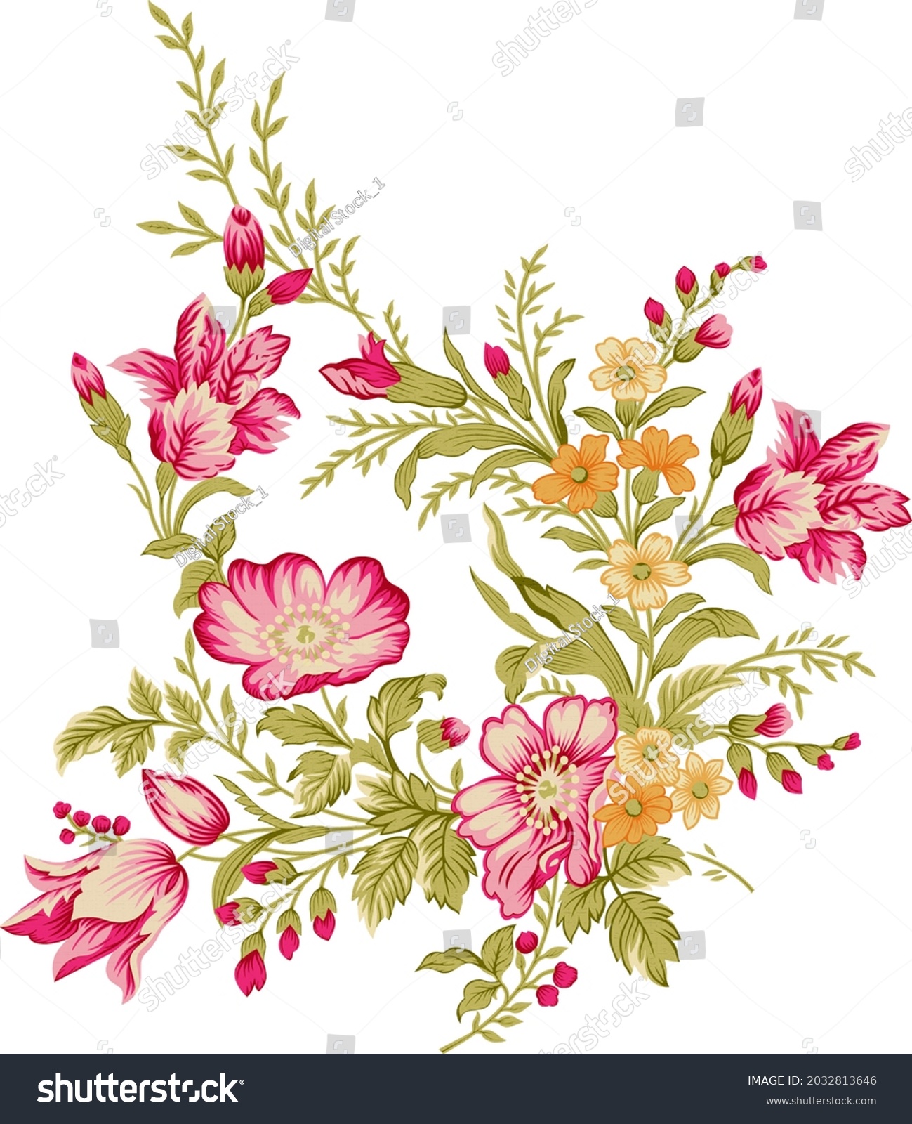 Digital Textile Design Motif Botanical Flower Stock Illustration ...