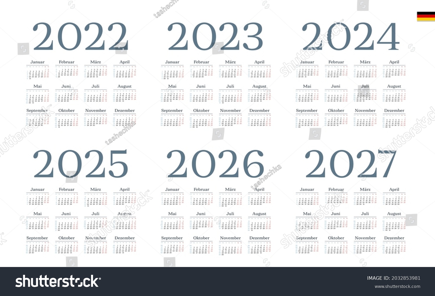 German Calendar 2022 2023 2024 2025 Stock Vector (Royalty Free ...