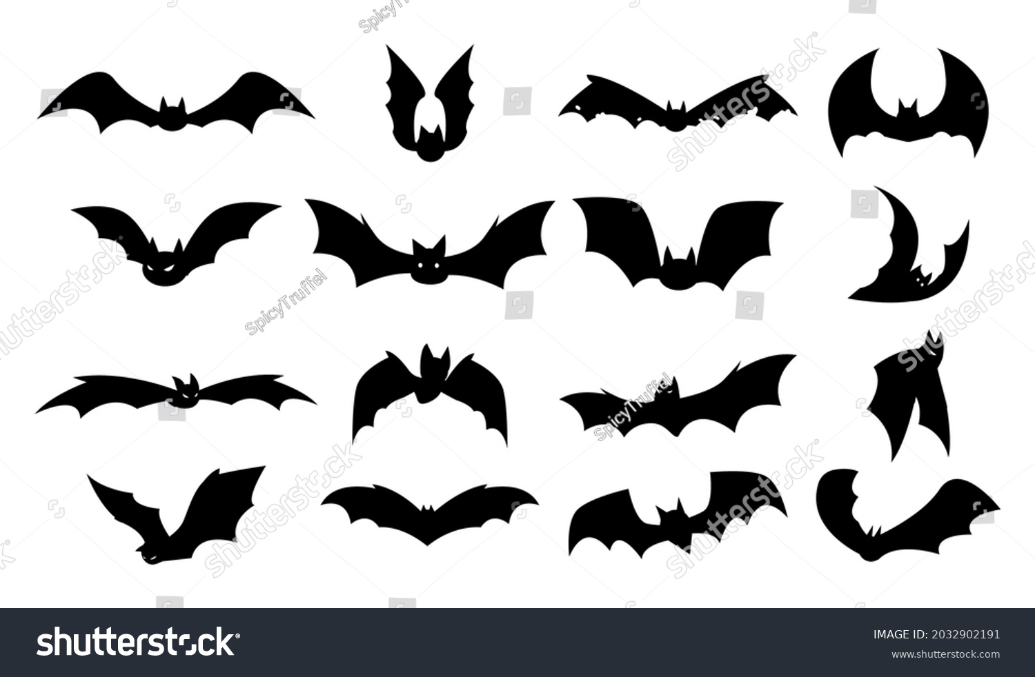 Bat Silhouettes Halloween Flying Night Creatures Stock Vector (Royalty ...