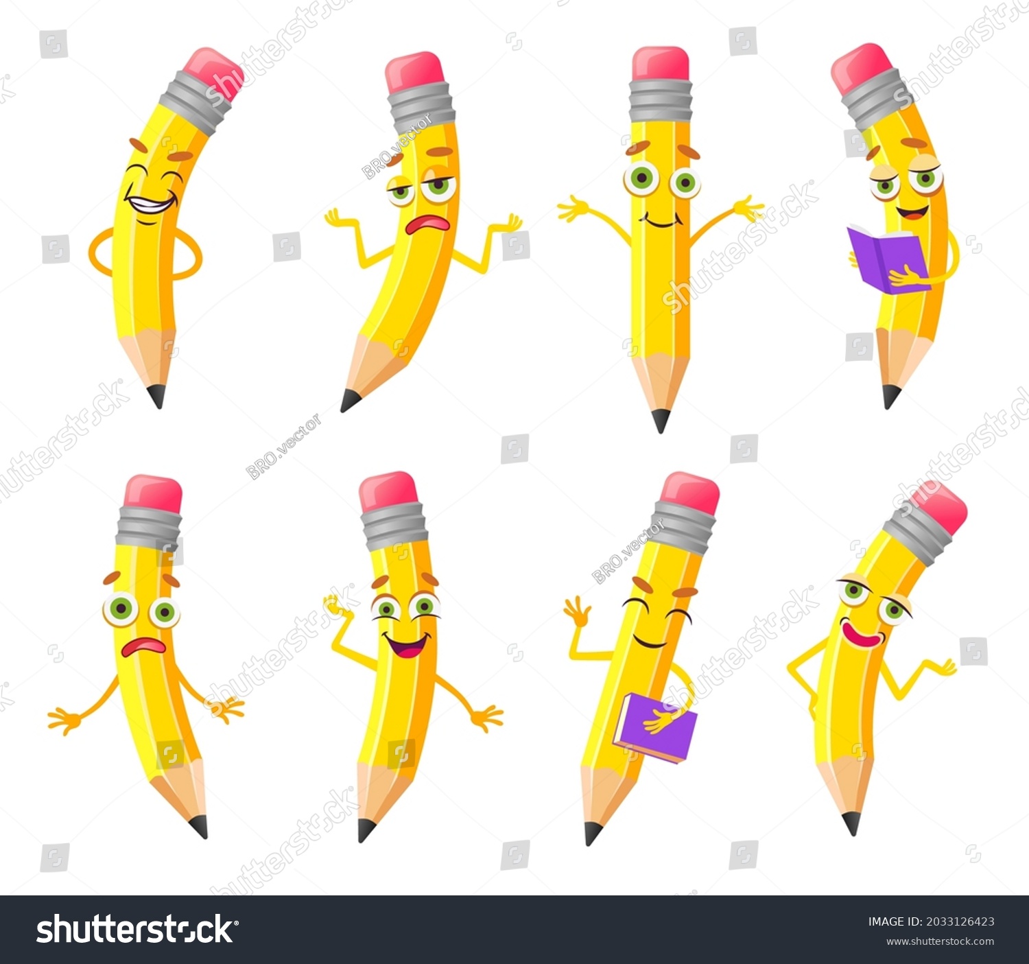 Cute Pencil Cartoon Character Vector Illustrations Stock Vector ...