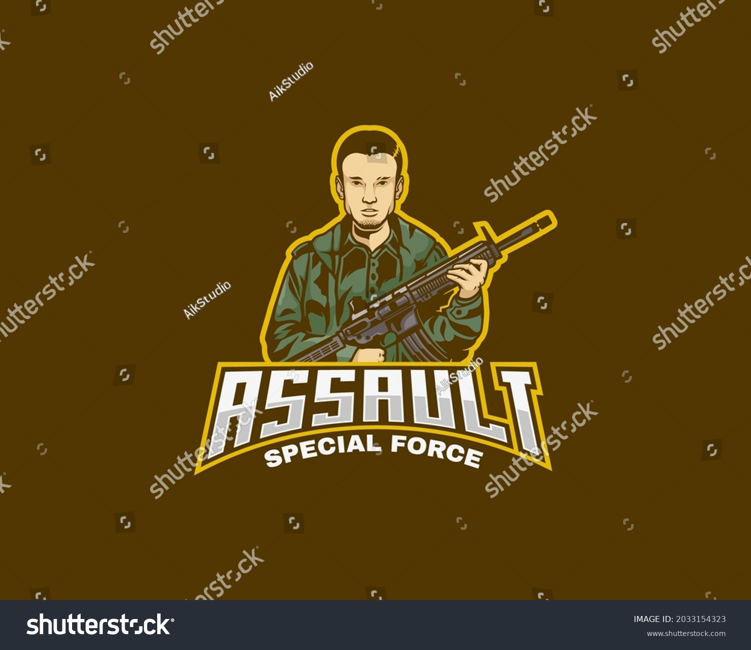 Esports Logo Man Holding Assault Rifle Stock Vector (Royalty Free ...