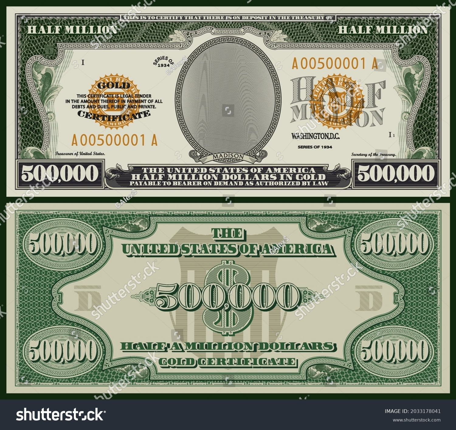 Fictional Obverse Reverse Gold Certificate Face Stock Vector (Royalty ...