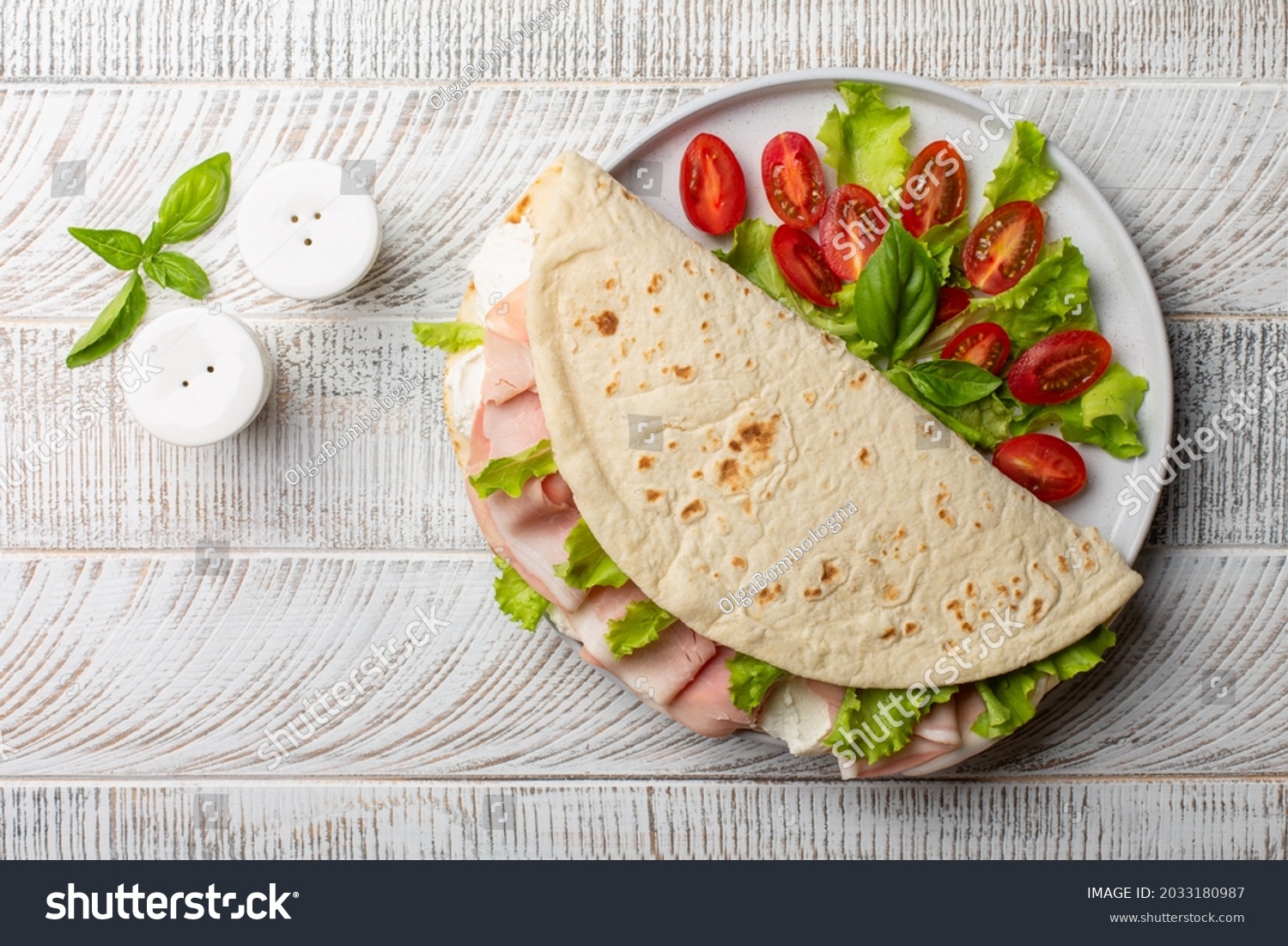 Italian Summer Lunch Piadina Romagnola Traditional Stock Photo