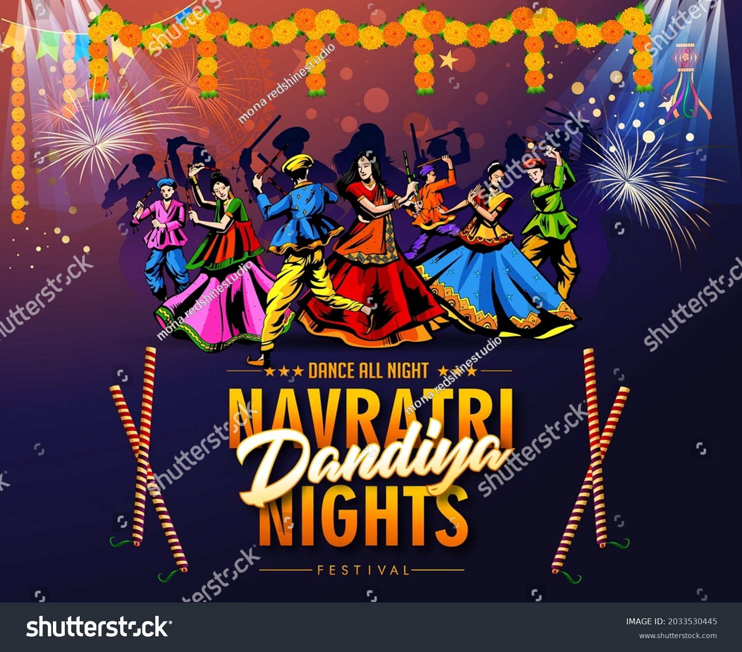 Illustration Couple Playing Garba Dandiya Navratri Stock Vector ...