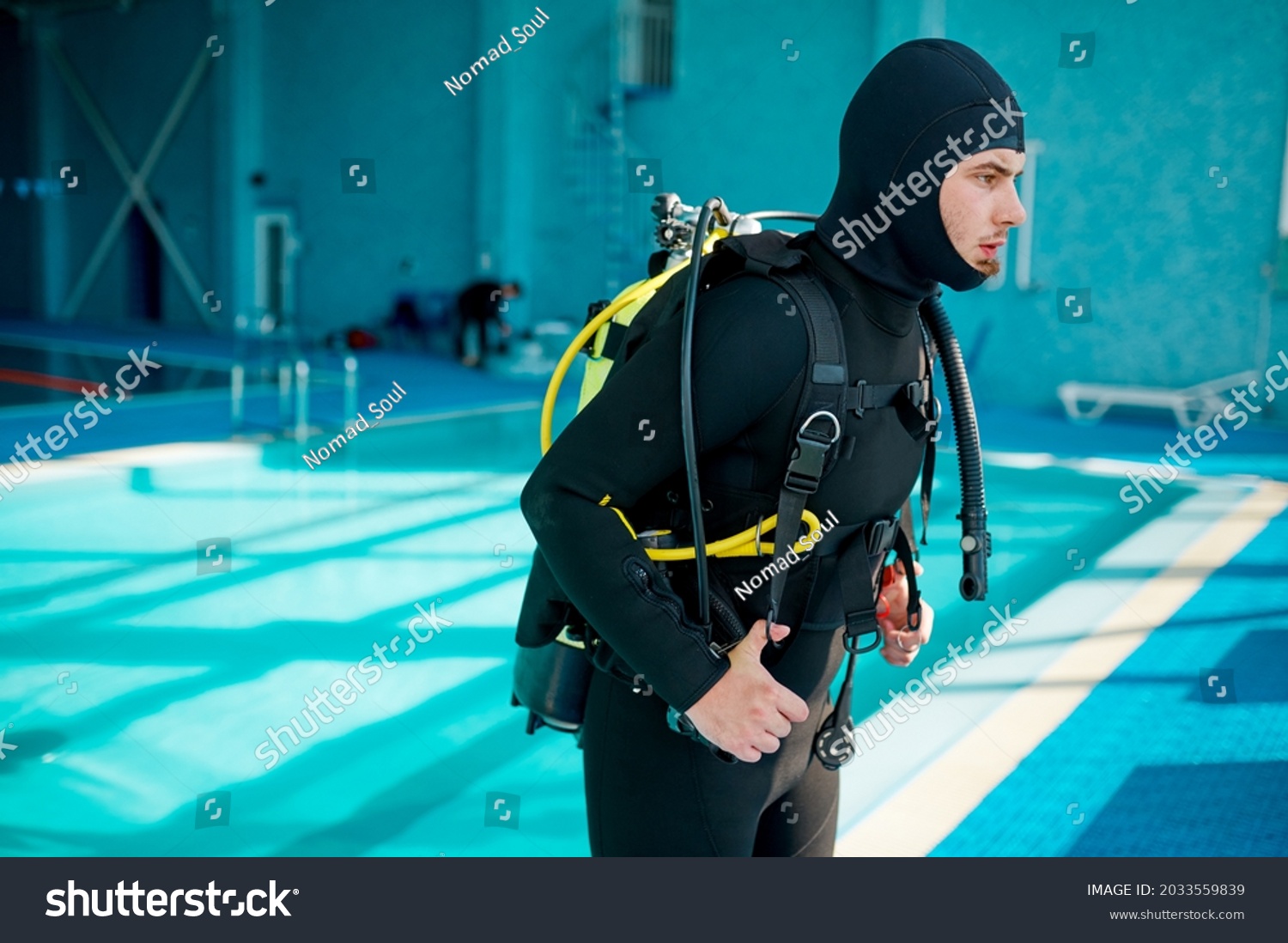 Male Diver Scuba Suit Prepares Dive Stock Photo 2033559839 | Shutterstock