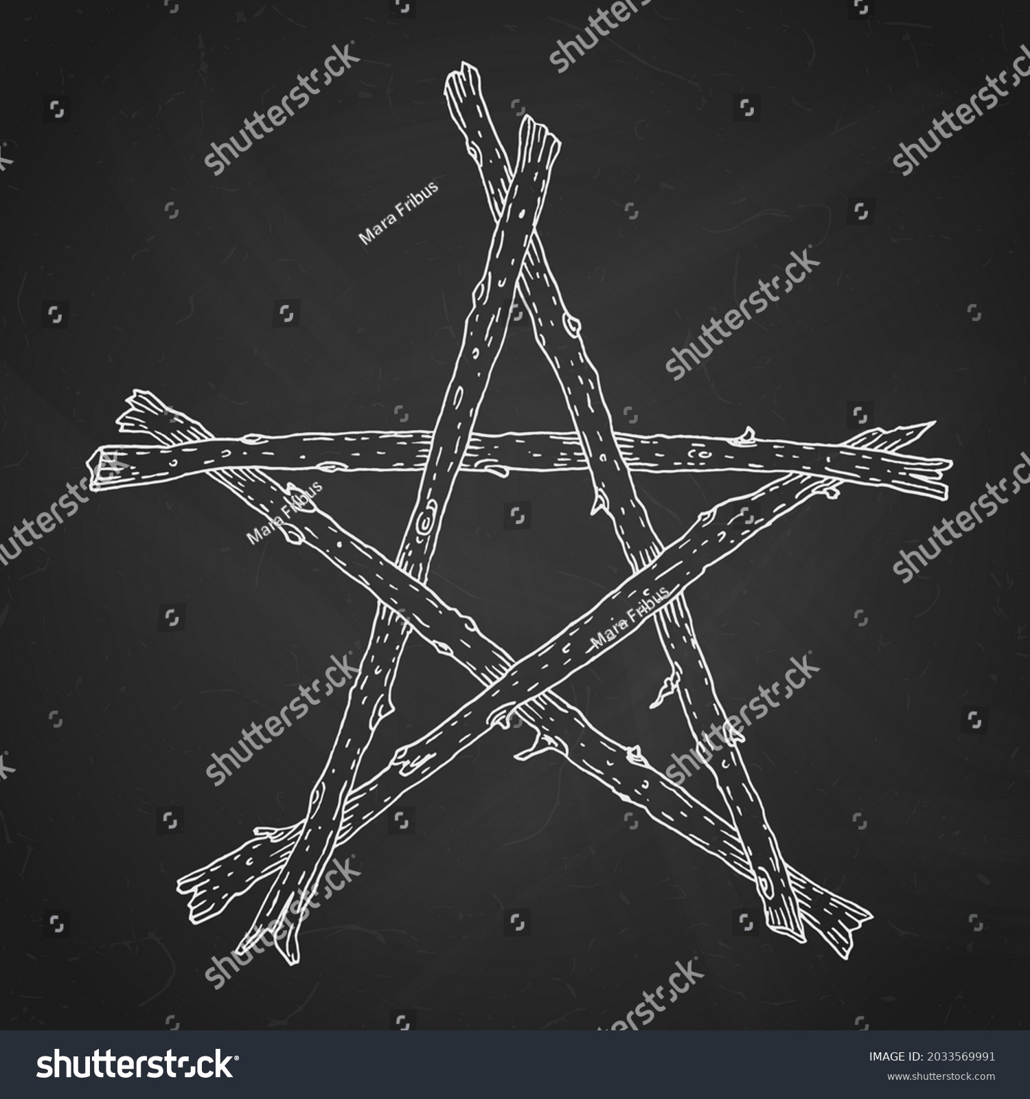 Hand Drawn Wooden Sticks Pentagram Magic Stock Vector (Royalty Free ...