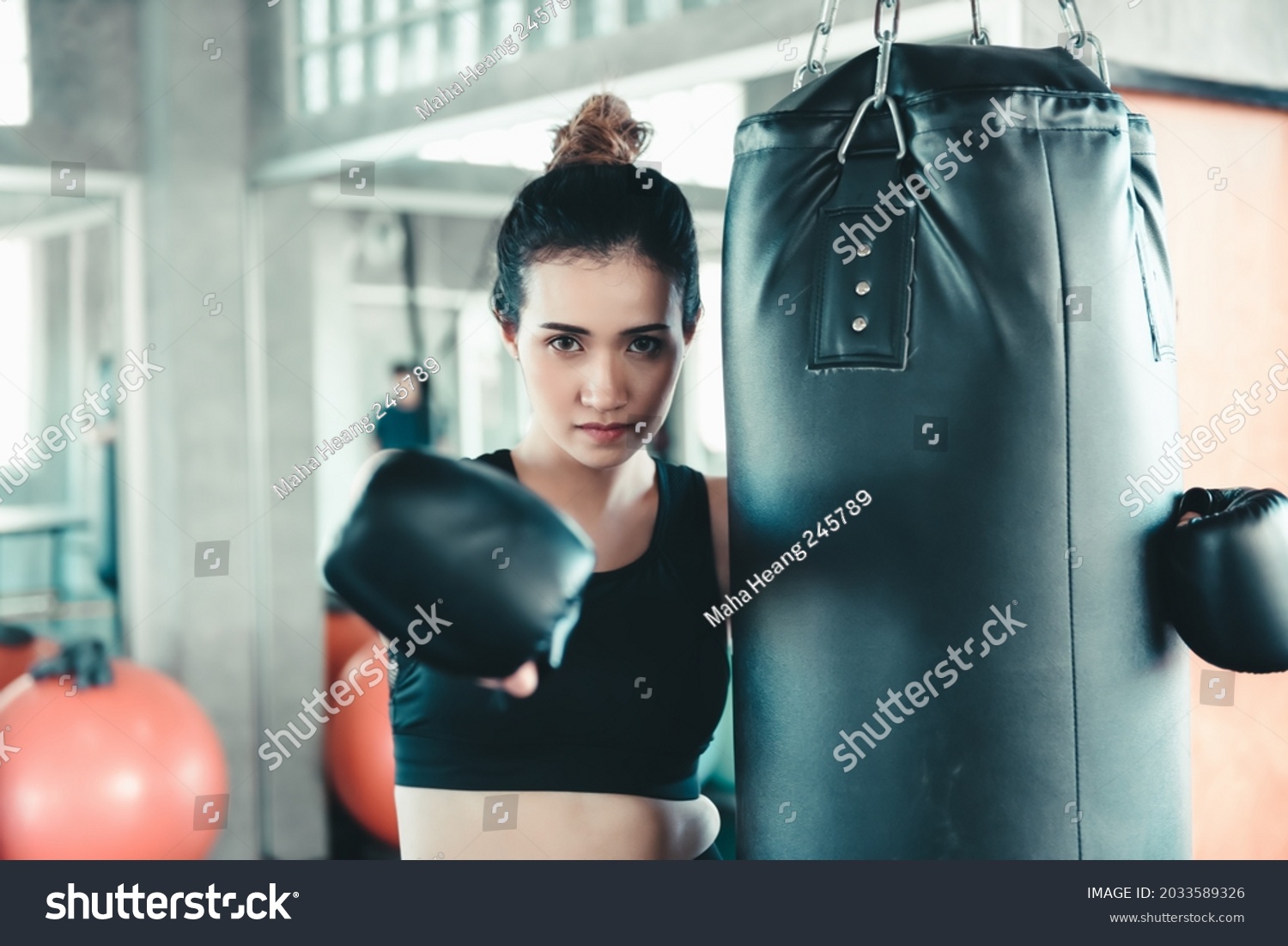 Female Boxer Training Punch Boxing Fitness Stock Photo 2033589326 