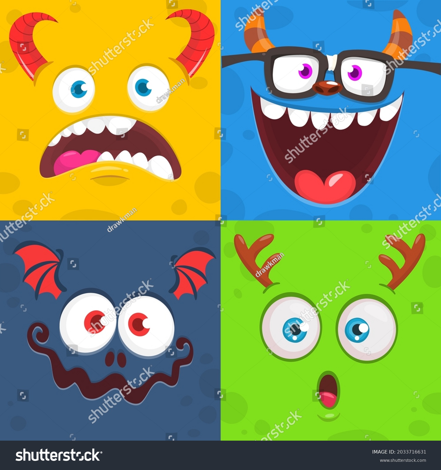 Funny Cartoon Monster Faces Emotions Set Stock Vector (royalty Free 