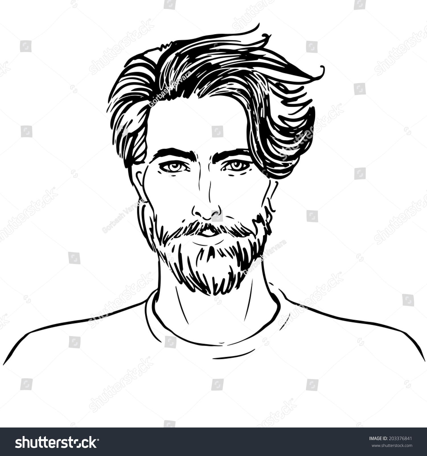 Portrait Handsome Man Beard Sketch Style Vector De Stock Libre De Regalías 203376841 5956