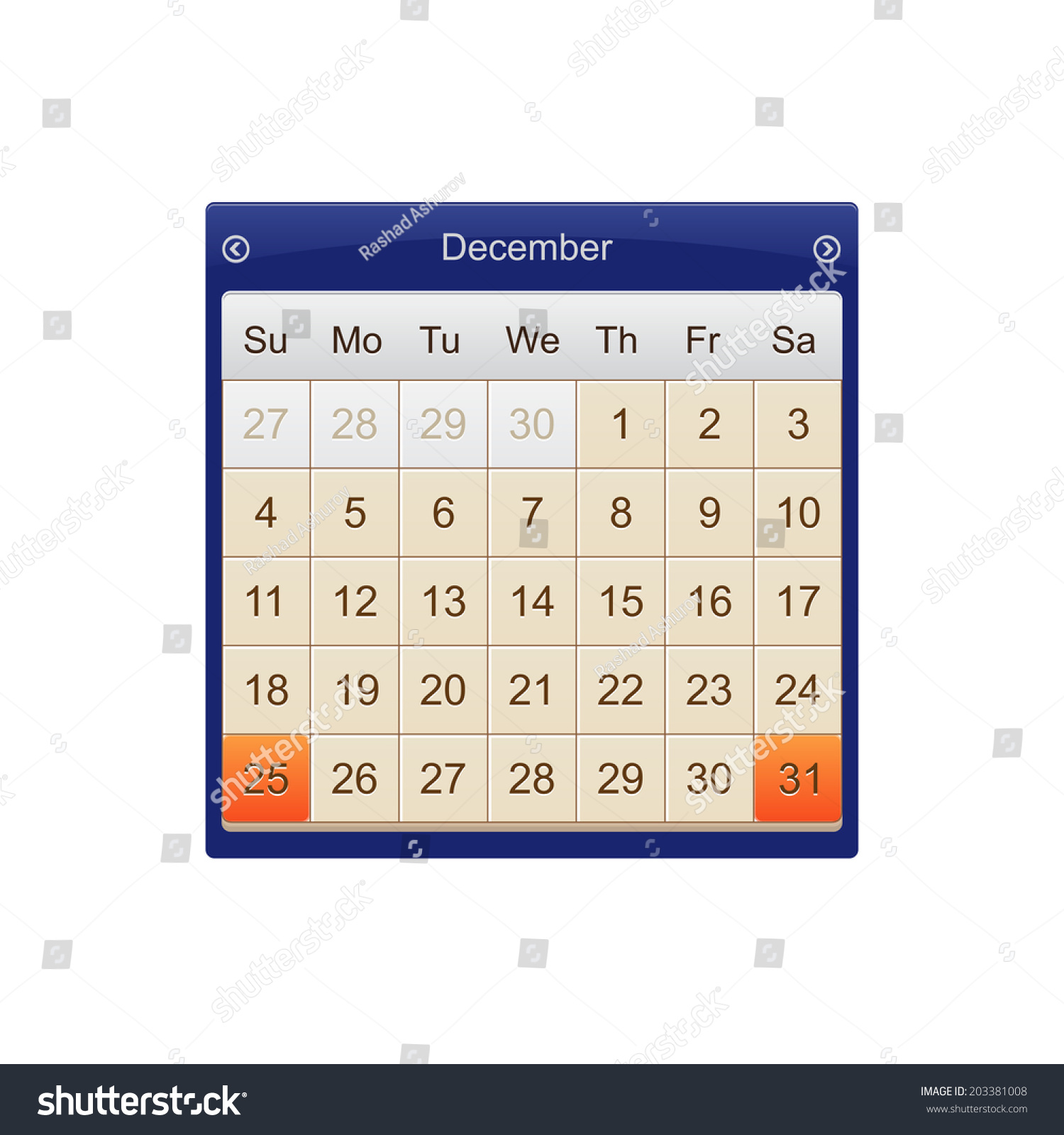 Calendar Month Illustration Stock Vector (Royalty Free) 203381008 ...