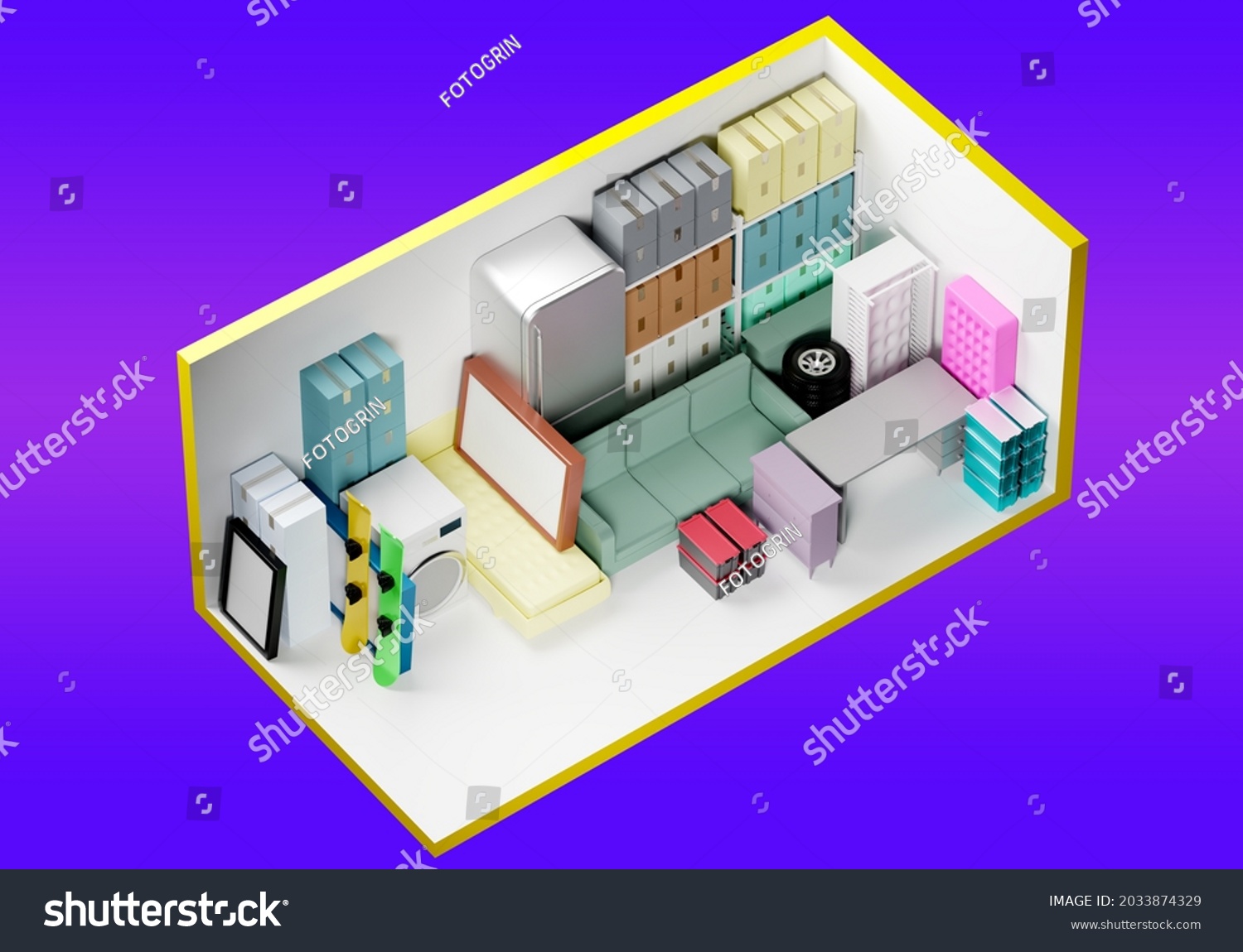 Storage Units 10 By 20 Feet Stock Illustration 2033874329 Shutterstock   Stock Photo Storage Units By Feet Self Storage Unit Cutaway Self Storage Unit On Purple Background 2033874329 