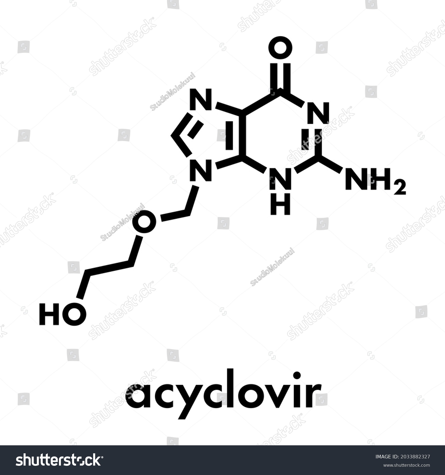 Acyclovir Antiviral Drug Molecule Used Treatment Stock Vector (Royalty ...