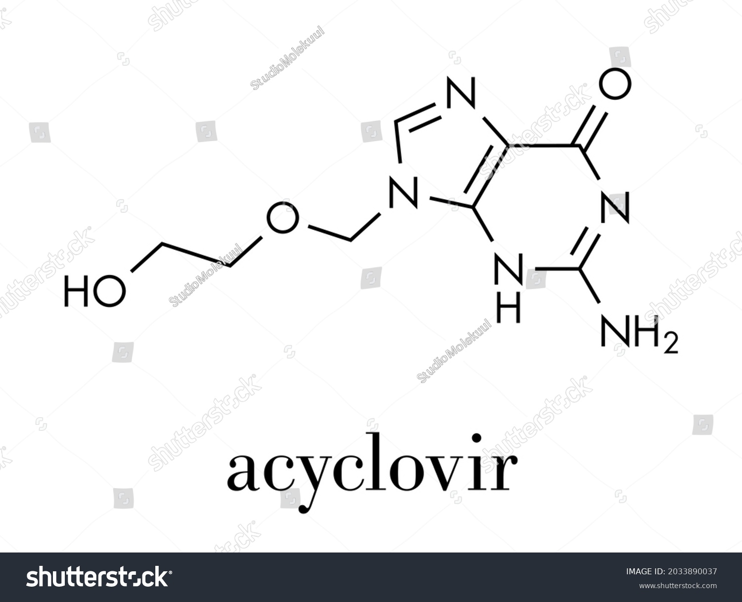 Acyclovir Antiviral Drug Molecule Used Treatment Stock Vector (Royalty ...