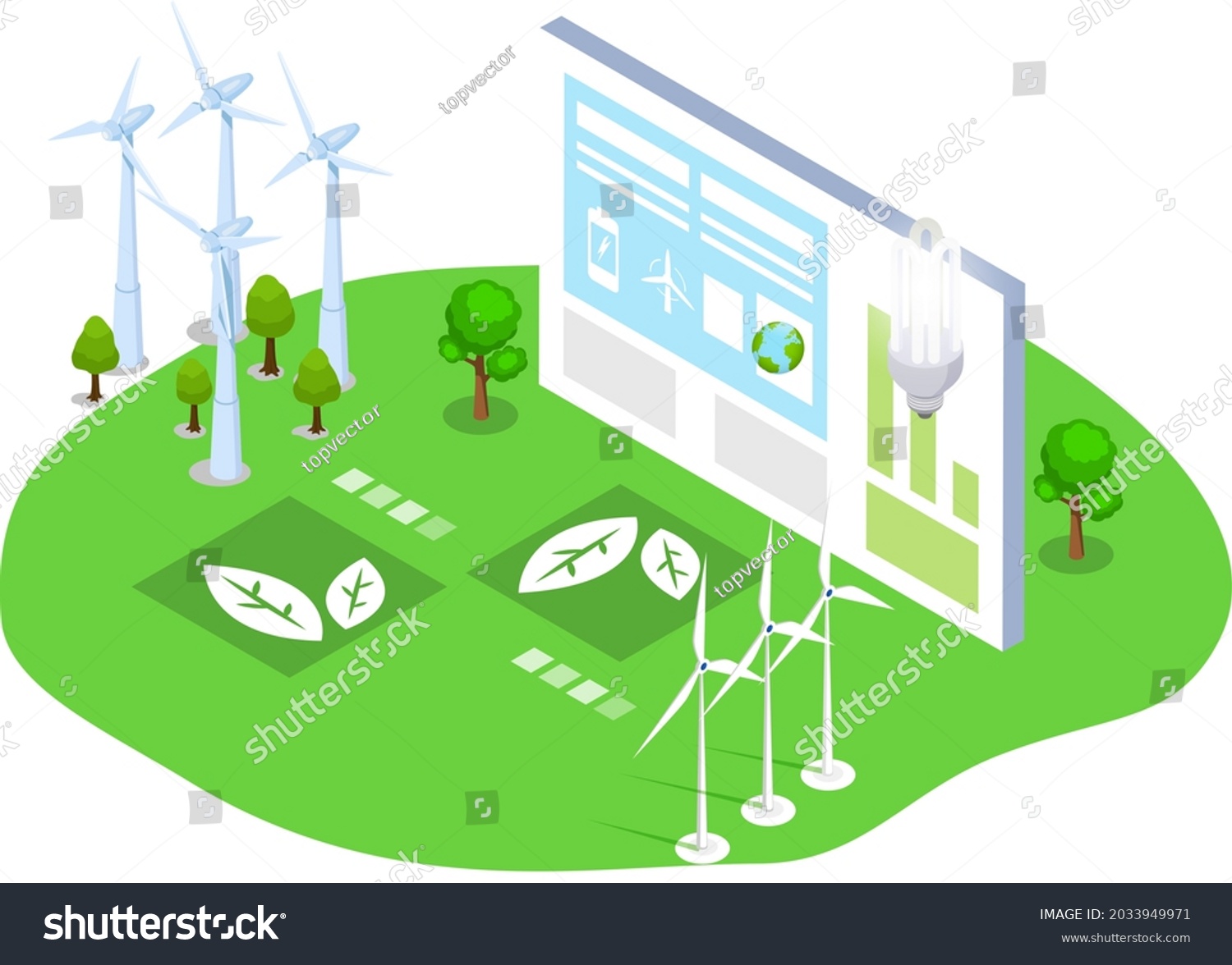 Green Technology Ecosystem Wind Generator Clean Stock Vector Royalty Free 2033949971 0132