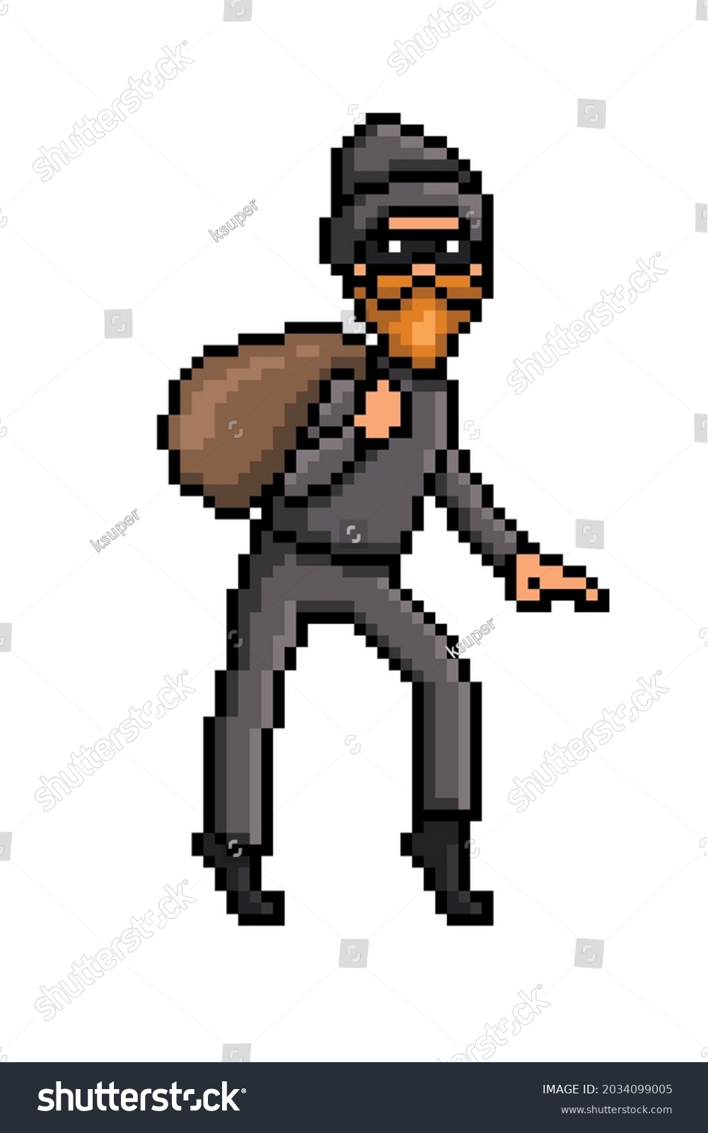 Pixel Art Sneaking Thief Black Mask Stock Vector (Royalty Free ...