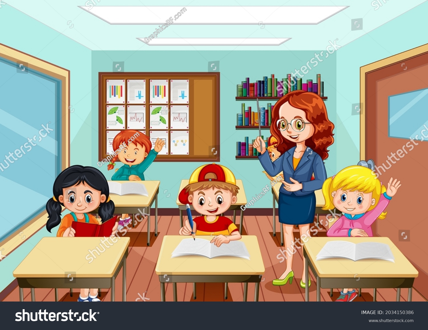 Teacher Teaching Students Classroom Scene Illustration Stock Vector ...