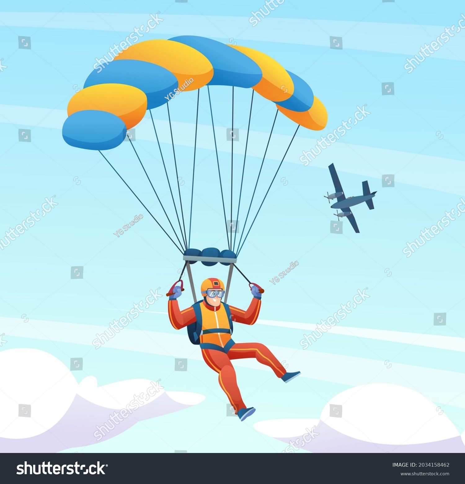 Parachute Skydiver Plane Sky Illustration Stock Vector (Royalty Free ...