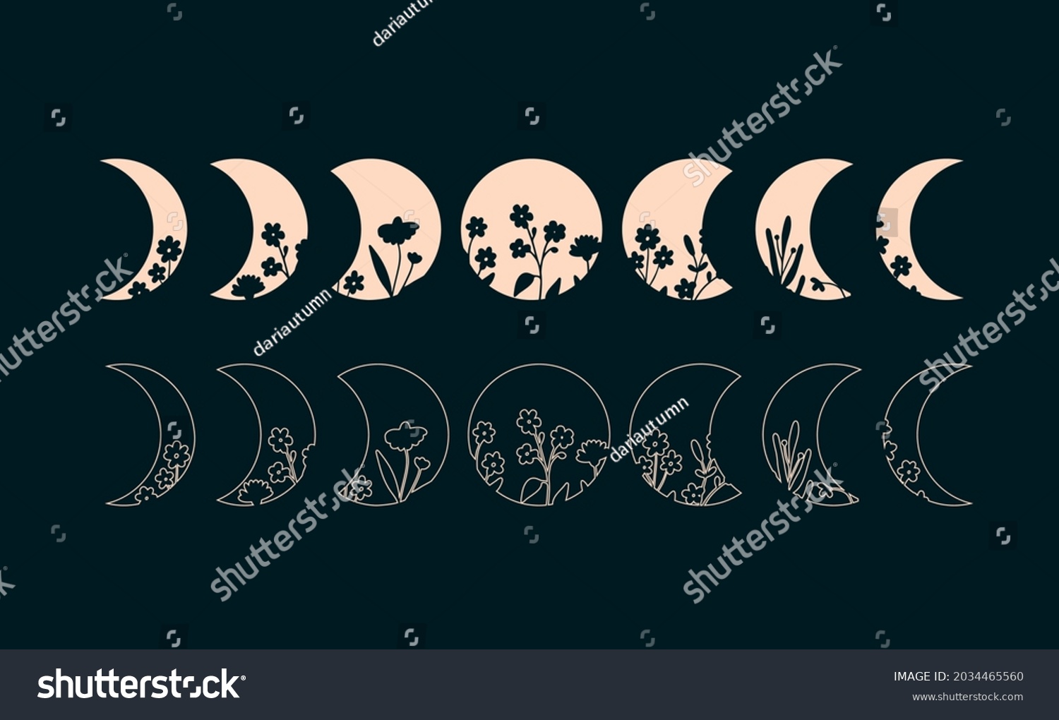 Moon Phases Floral Bohemian Phases Moon Stock Vector (Royalty Free ...