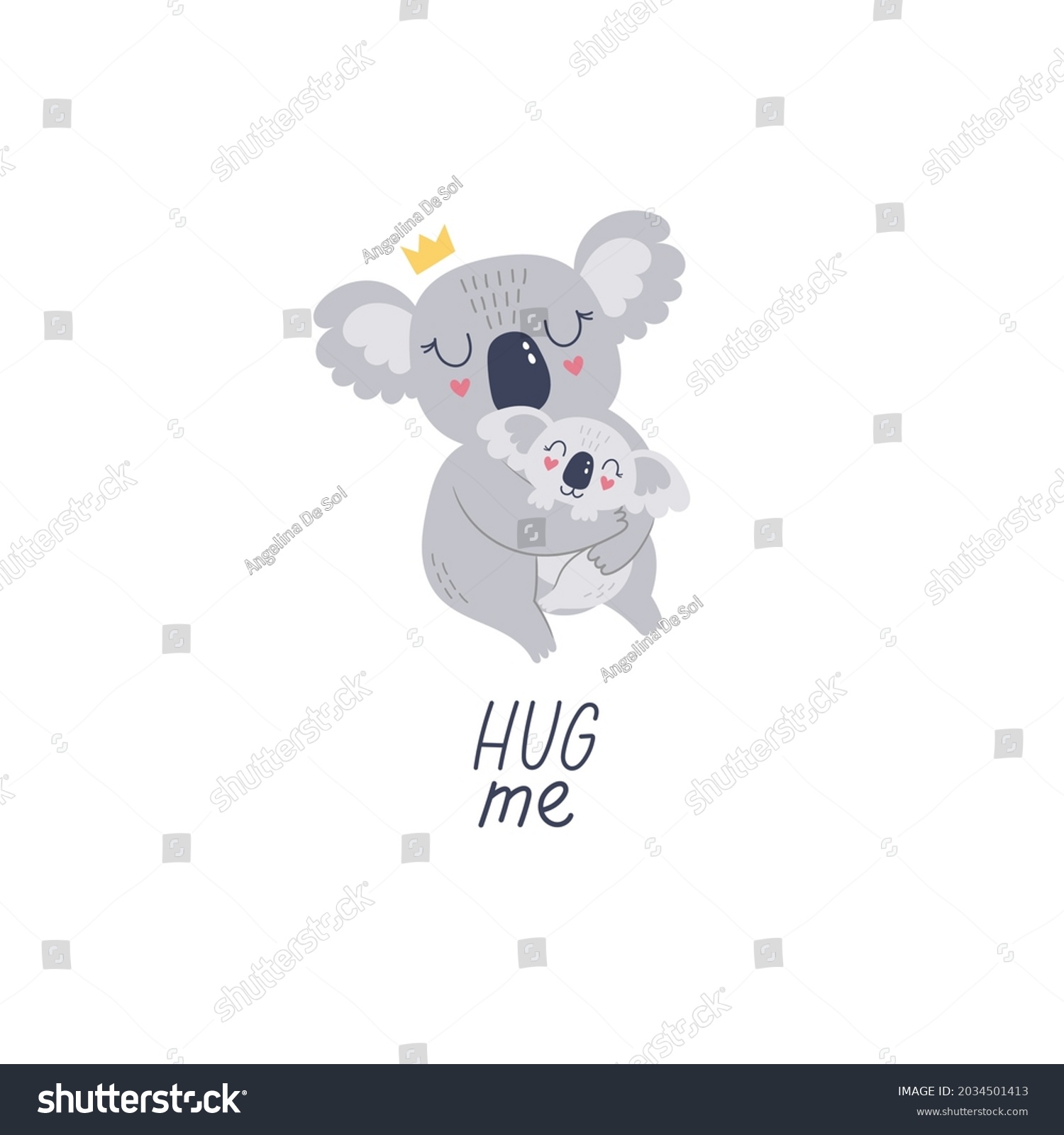 Cute Hand Drawn Koala Mom Baby Stock Vector (Royalty Free) 2034501413 ...