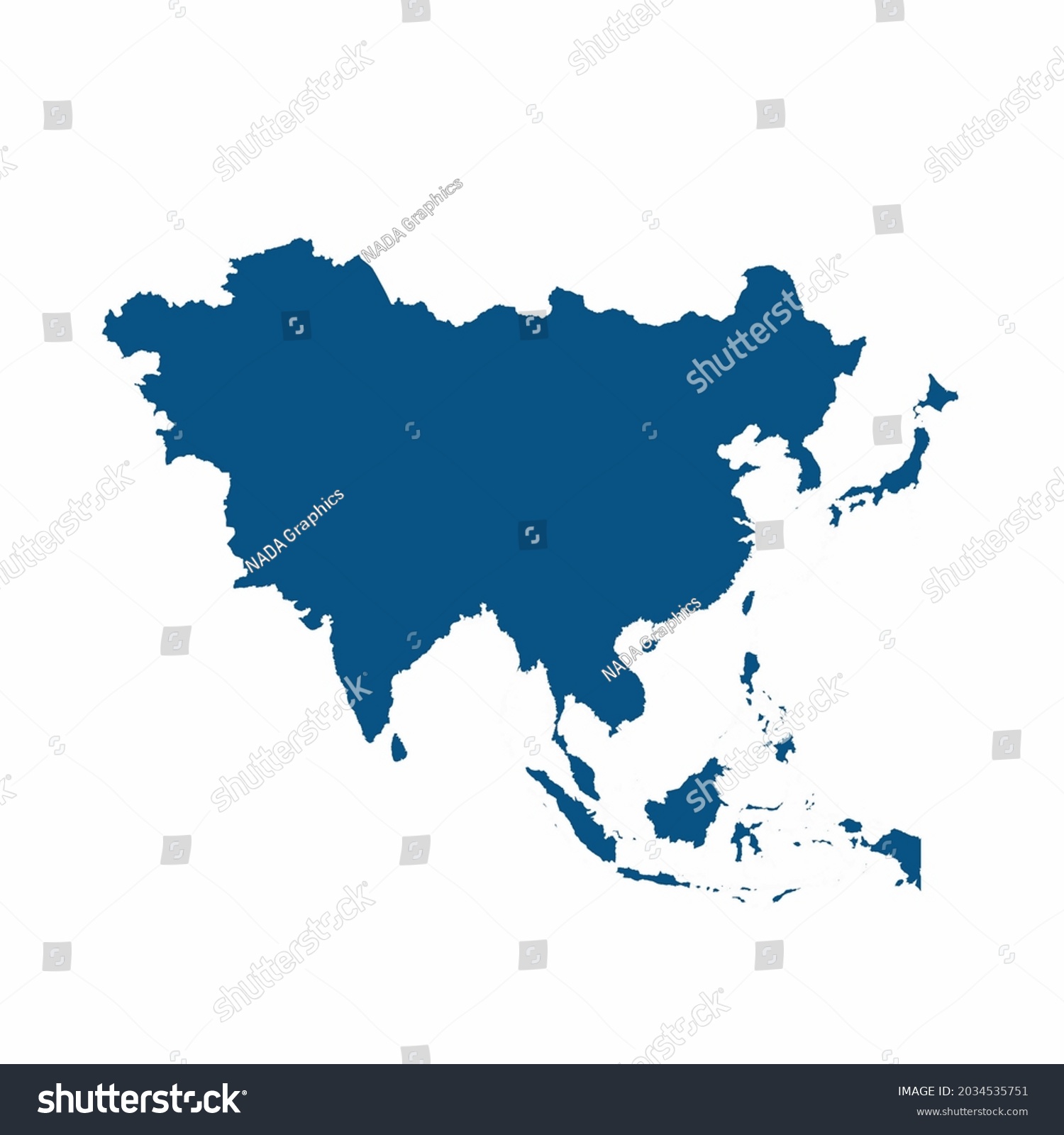 Asia Map High Detailed On White Stock Vector (Royalty Free) 2034535751 ...