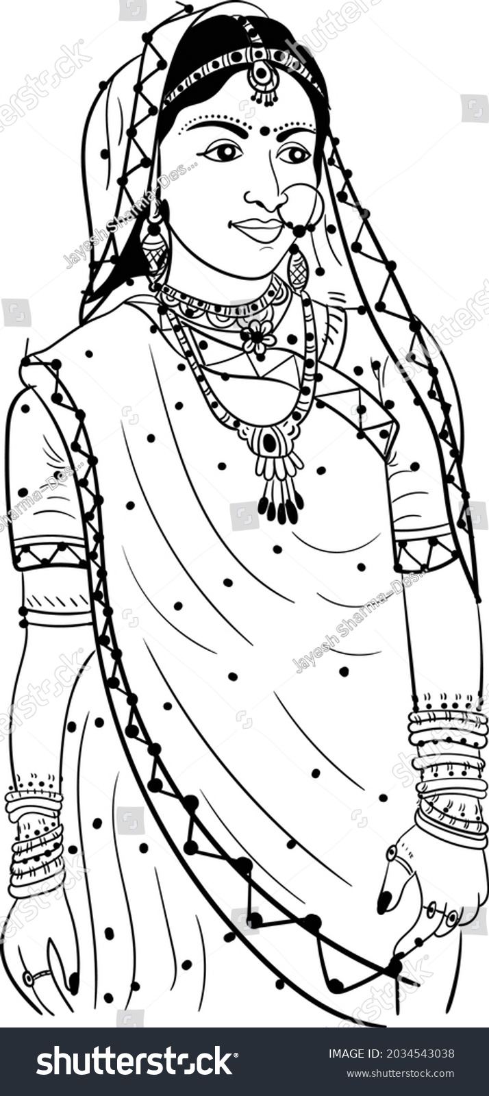 Indian Bride Black White Line Drawing Stock Vector (Royalty Free ...