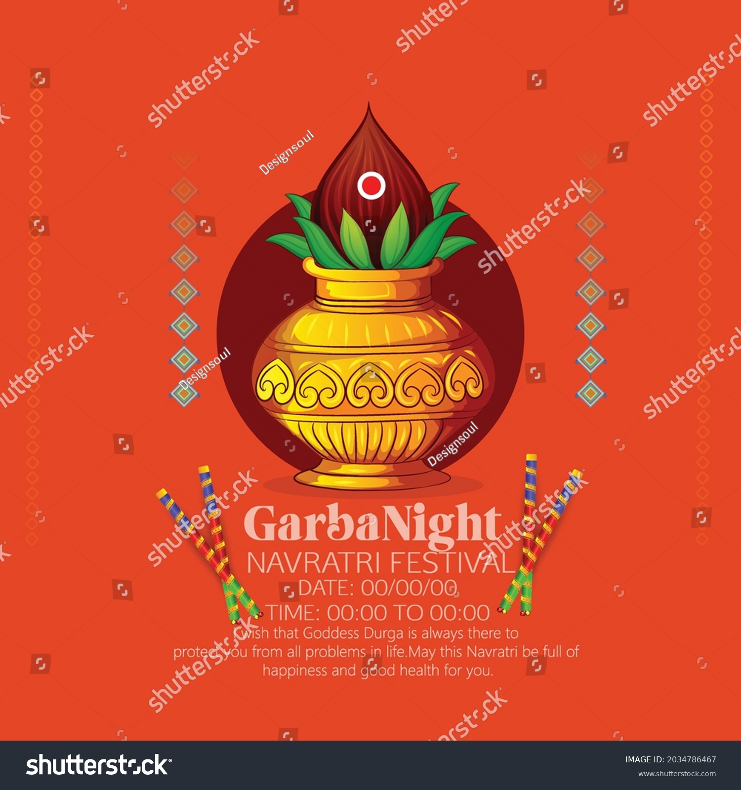 Illustration Goddess Durga Face Happy Navratri Stock Vector (Royalty ...