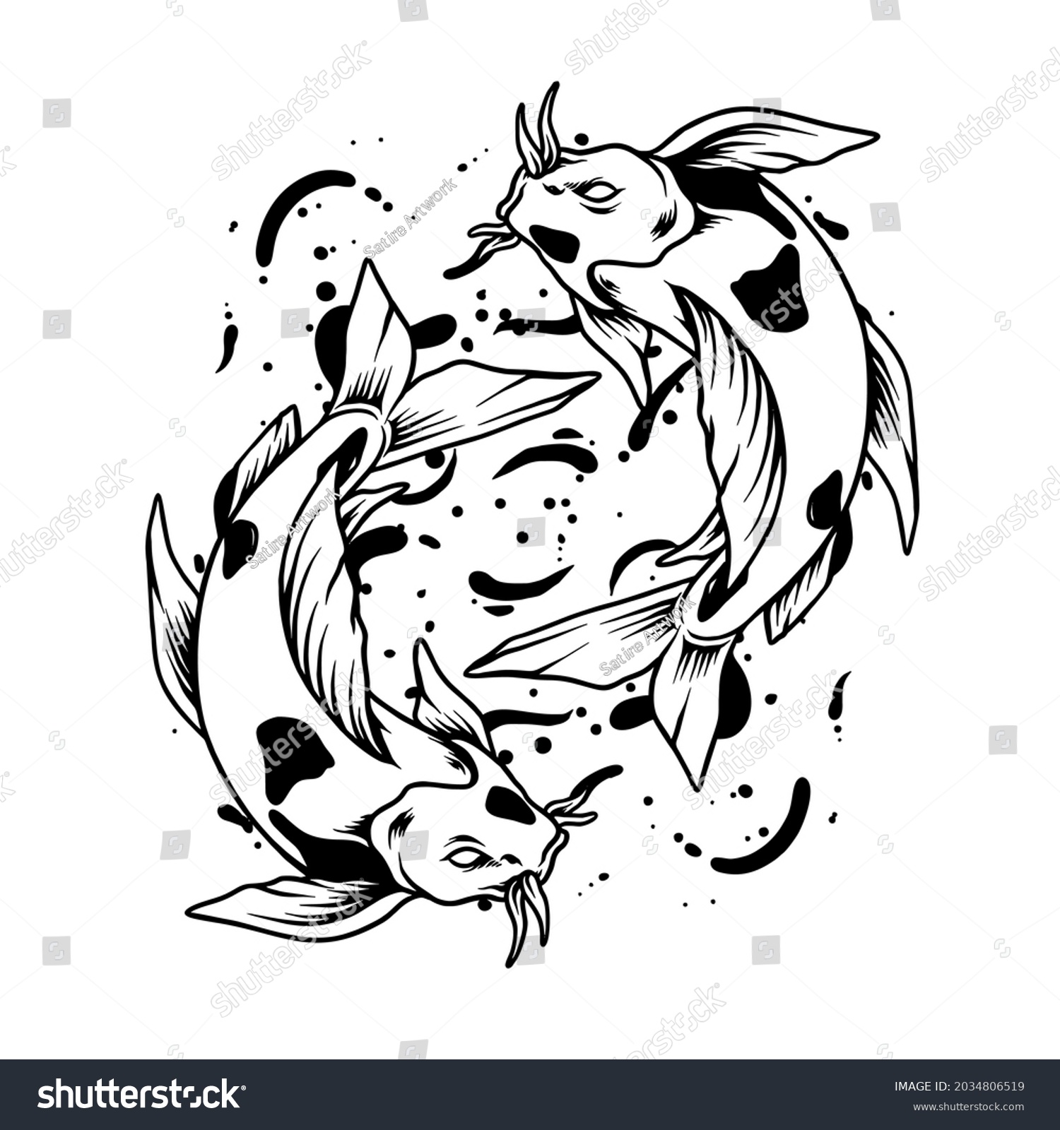 Yin Yang Koi Fish Silhouette Illustration Stock Vector (Royalty Free