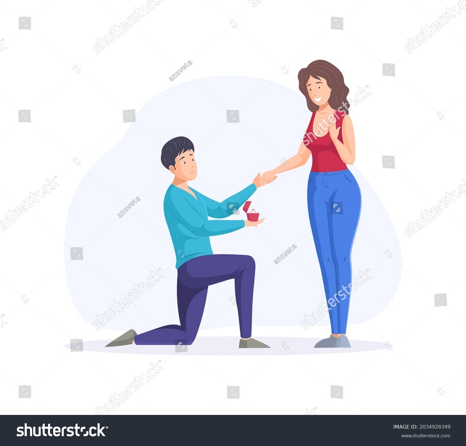 Engagement Proposal Surprise Enamored Man Stands Stock Vector (Royalty ...