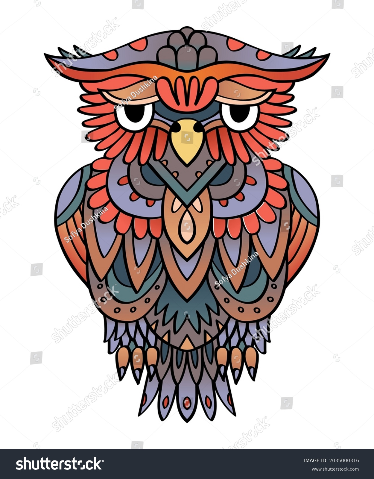 Colorful Vector Handdrawn Ornate Owl Tattoo Stock Vector Royalty Free 2035000316 Shutterstock 1844