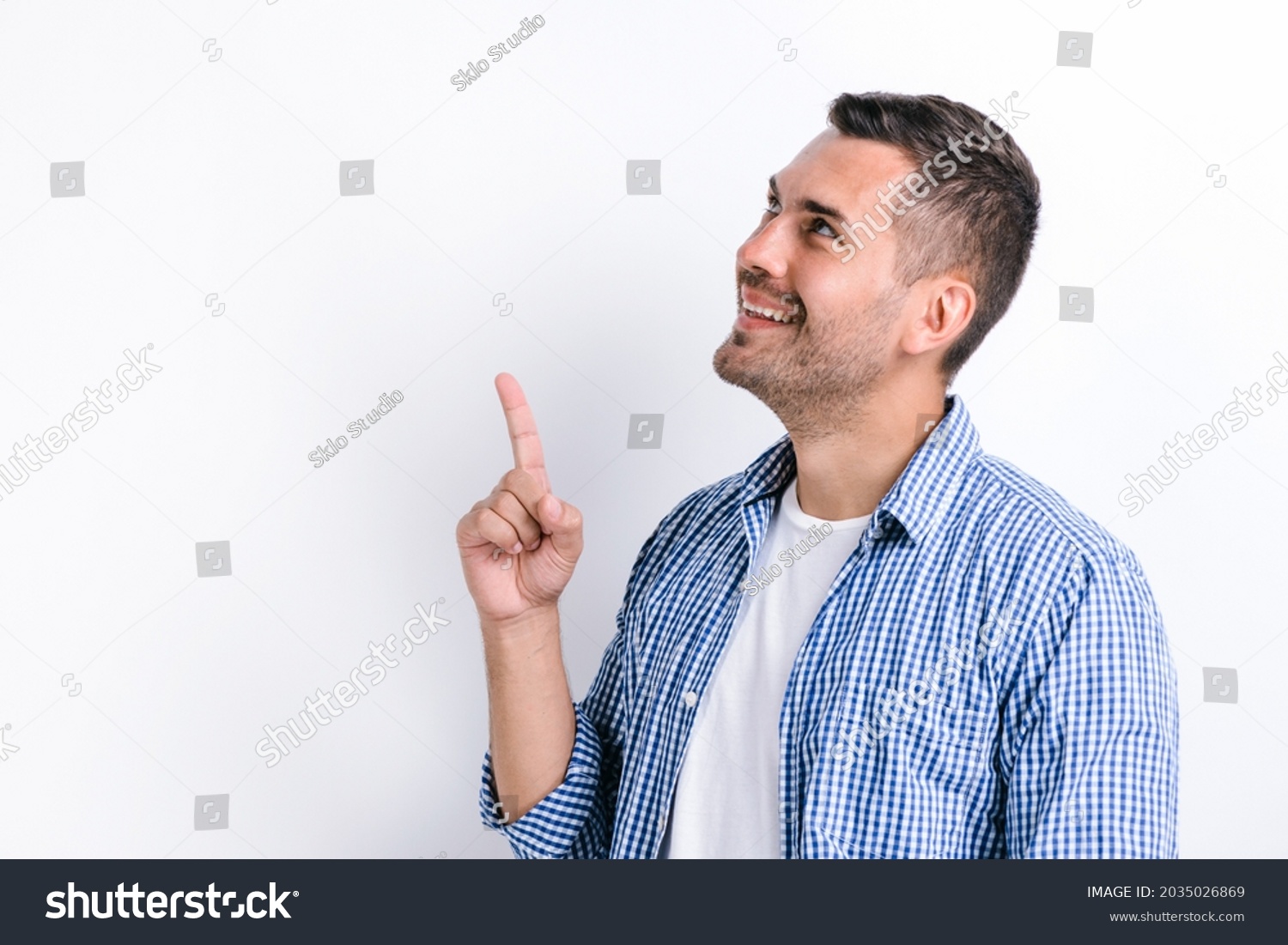 Funny Man Pointing Finger Copy Space Stock Photo 2035026869 | Shutterstock