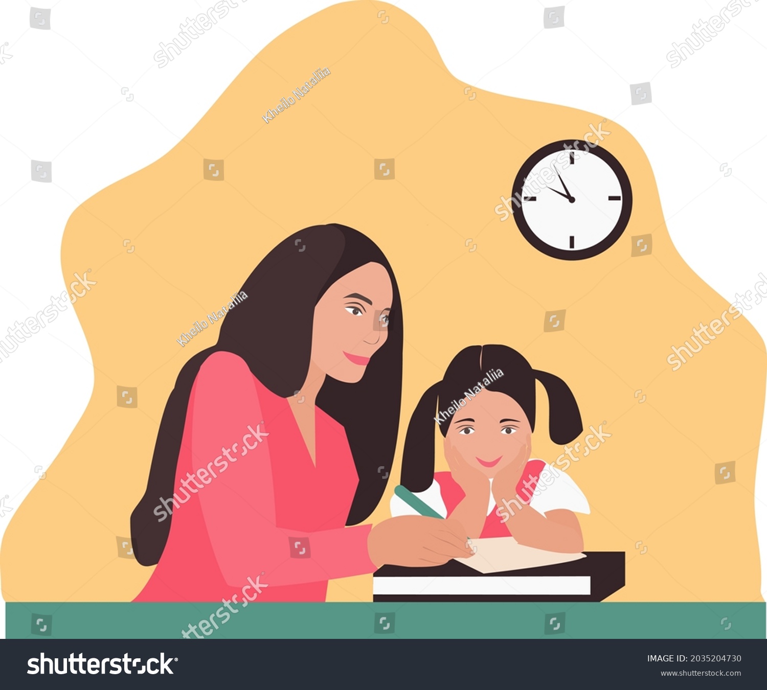 Vector Image Mother Teaching Her Daughter Stock Vector Royalty Free 2035204730 Shutterstock