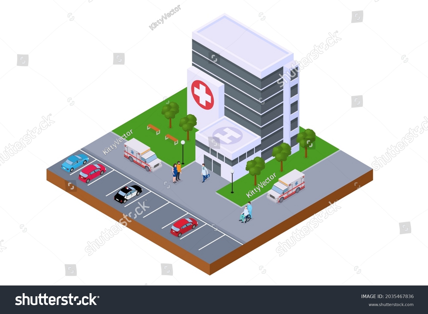 Hospital Center Isometric Emergency Building Vector Stock Vector ...