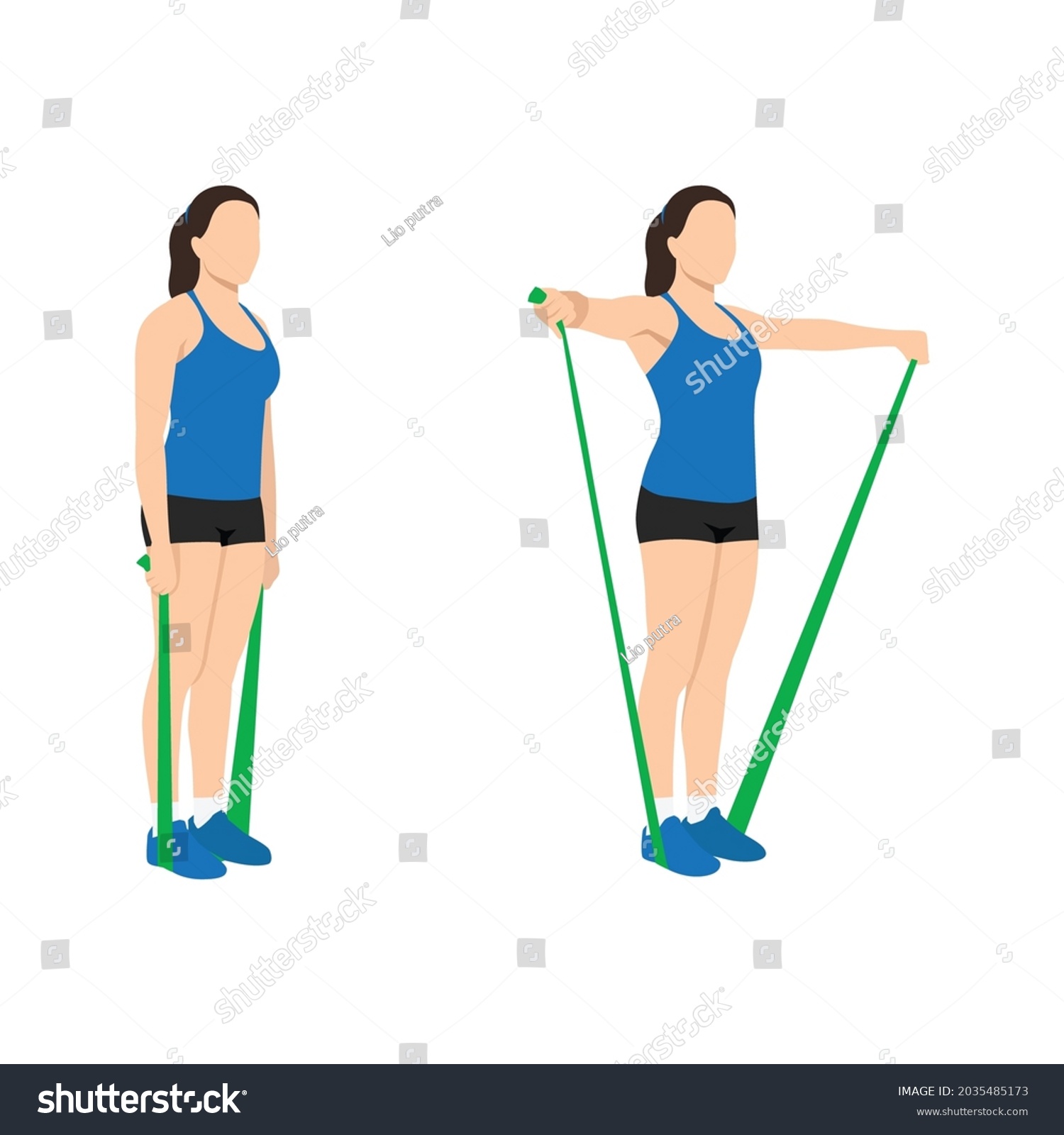 Woman Doing Resistance Band Lateral Raises Stock Vector (Royalty Free ...