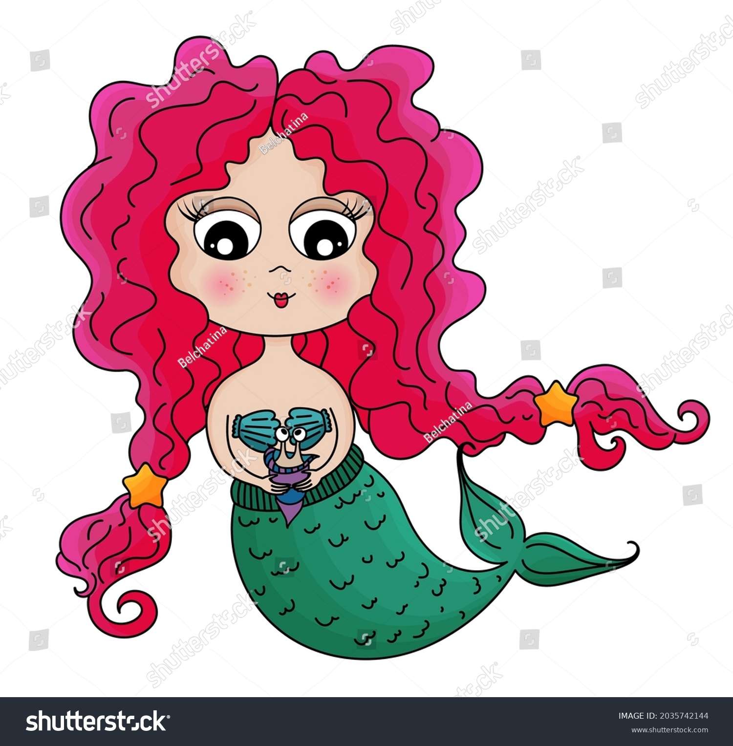 Cute Little Mermaid Little Sea Snail Stock Vector (Royalty Free ...