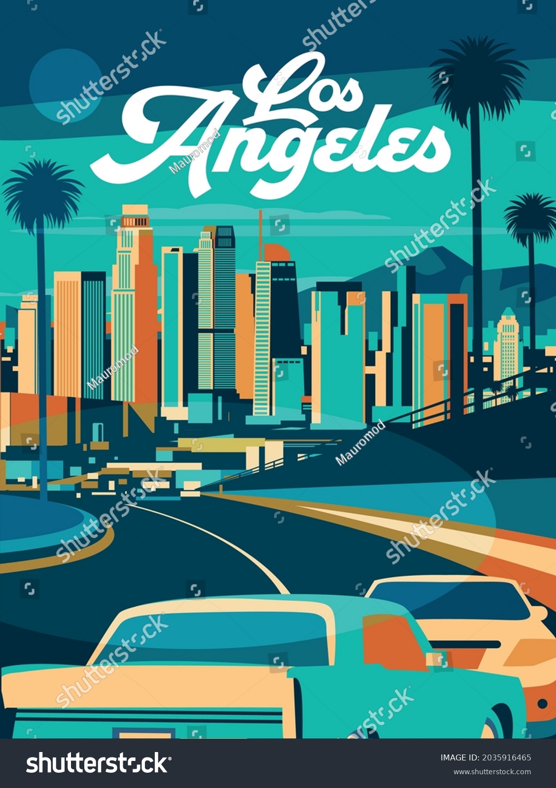 Los Angeles California Postcard Vector Illustration Stock Vector ...