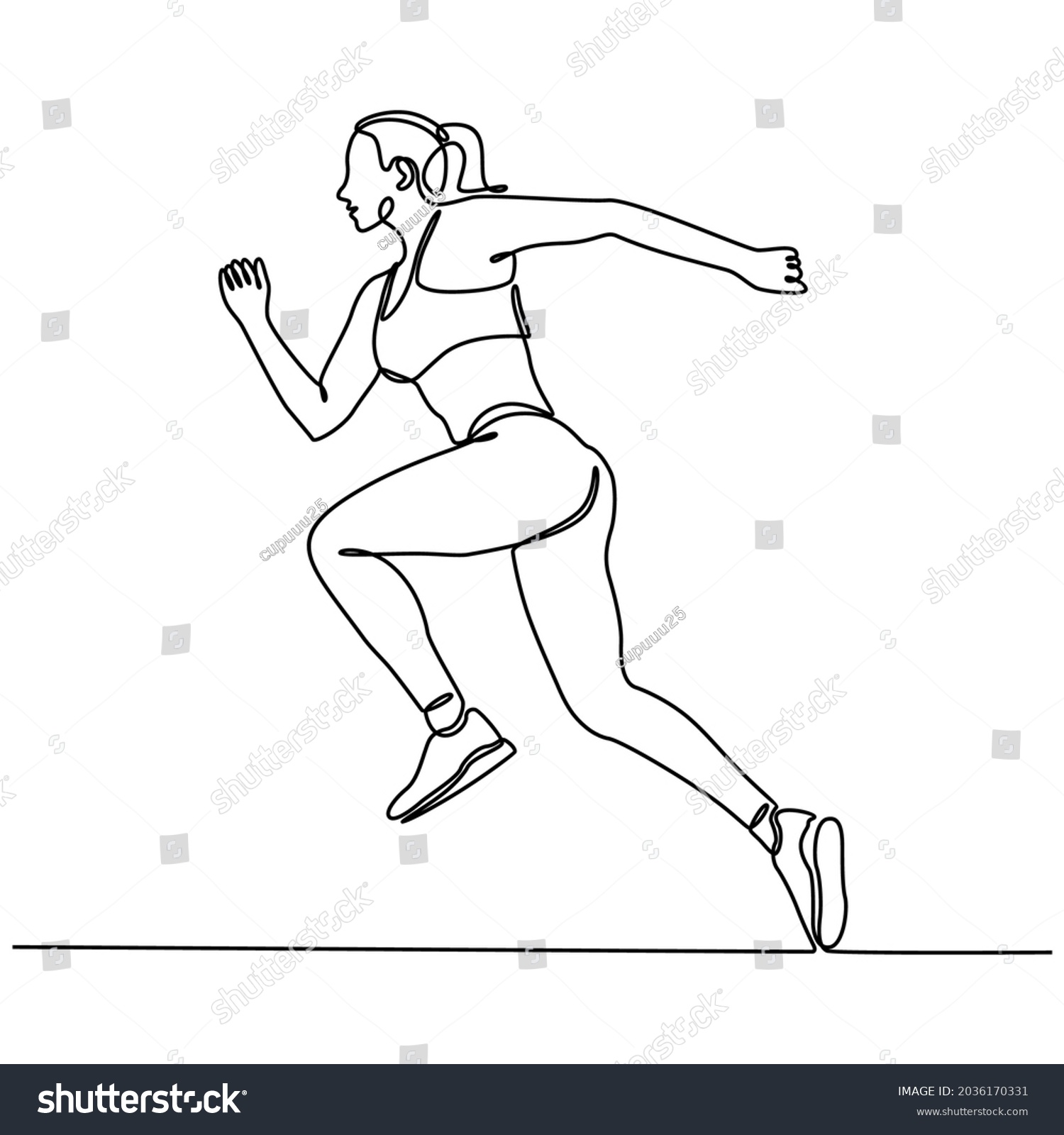 Continuous Line Drawing Running Woman Dynamic Stock Vector (Royalty ...