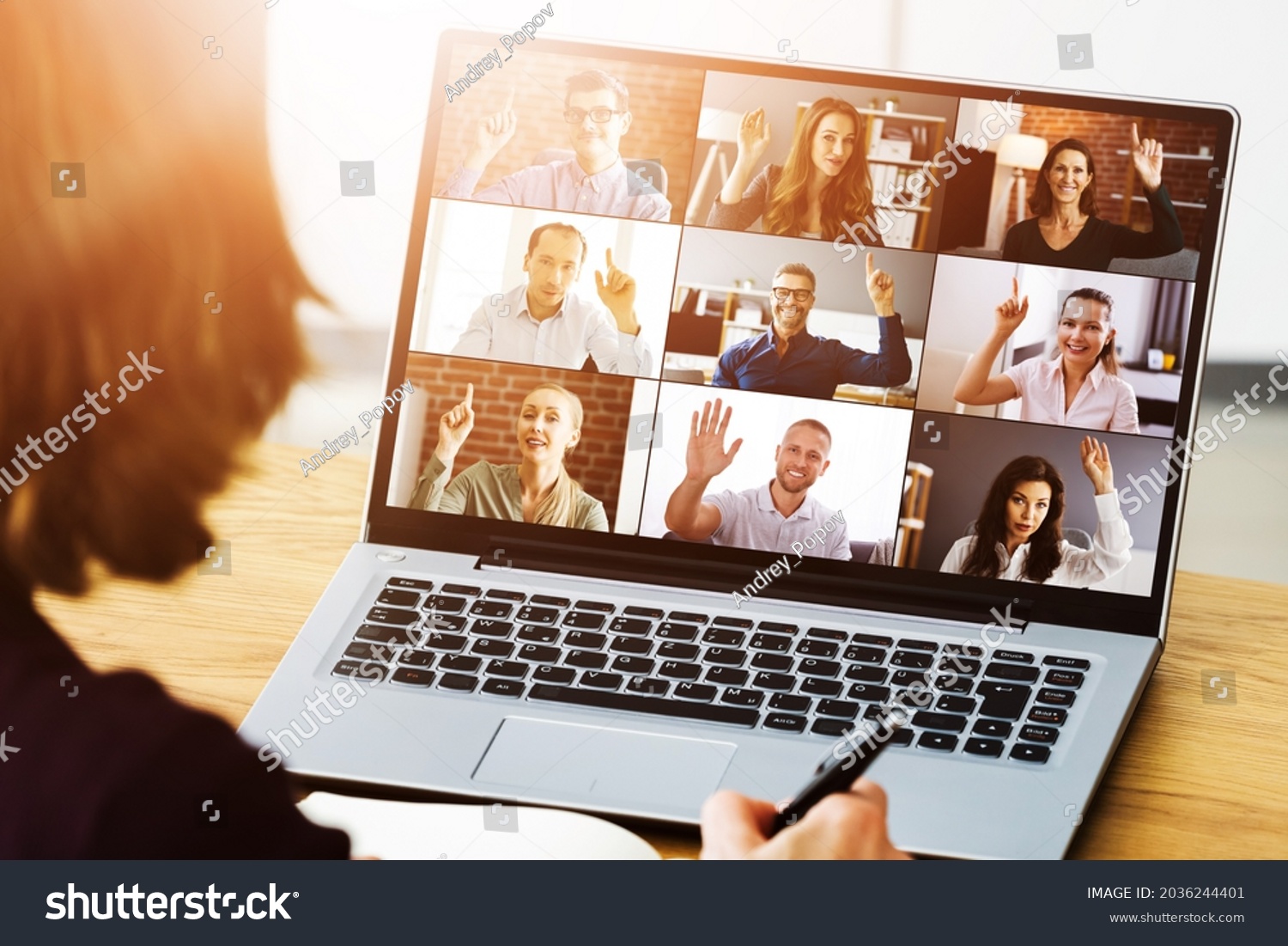 Virtual Meeting Conference Raise Hand Ask Stock Photo 2036244401 ...