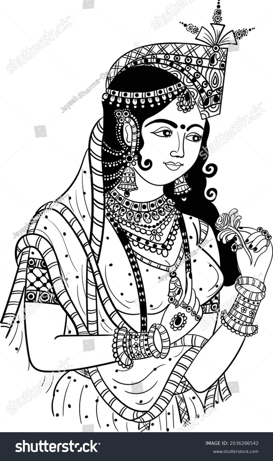 Traditional Indian Women Painting Line Art Stock Vector (Royalty Free ...