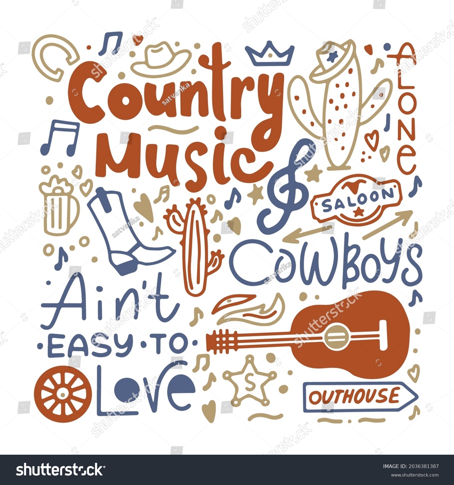 Country Music Vector Illustration Lettering Hand Stock Vector Royalty Free 2036381387 6103