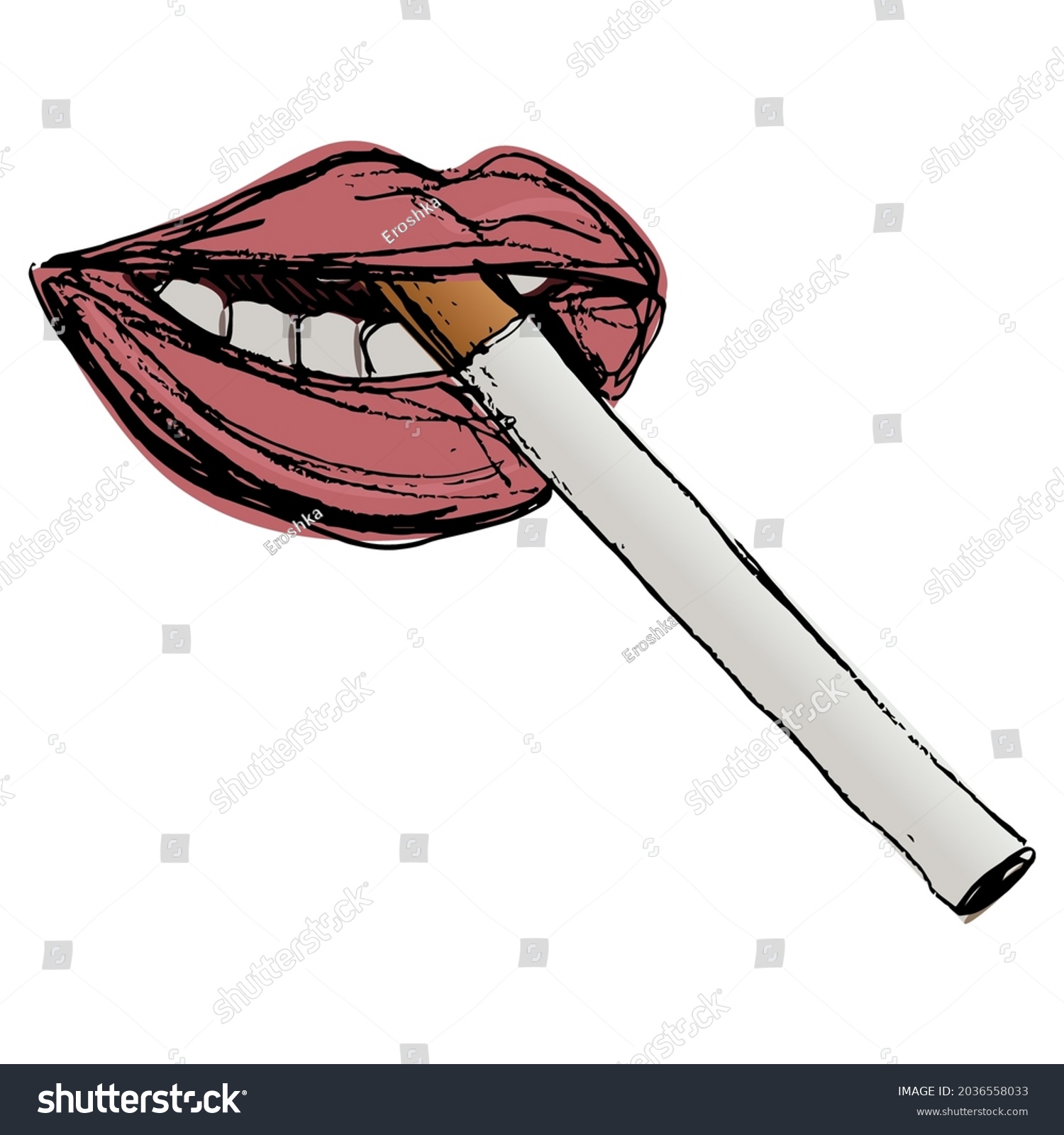 Female Mouth Bright Lips Holding Cigarette Stock Vector (Royalty Free ...