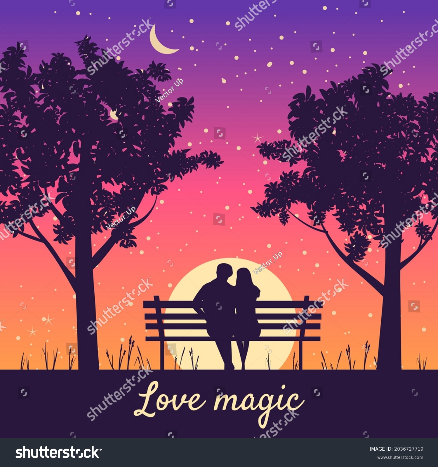 Romantic Couple Lovers On Bench Park Stock Vector (Royalty Free ...