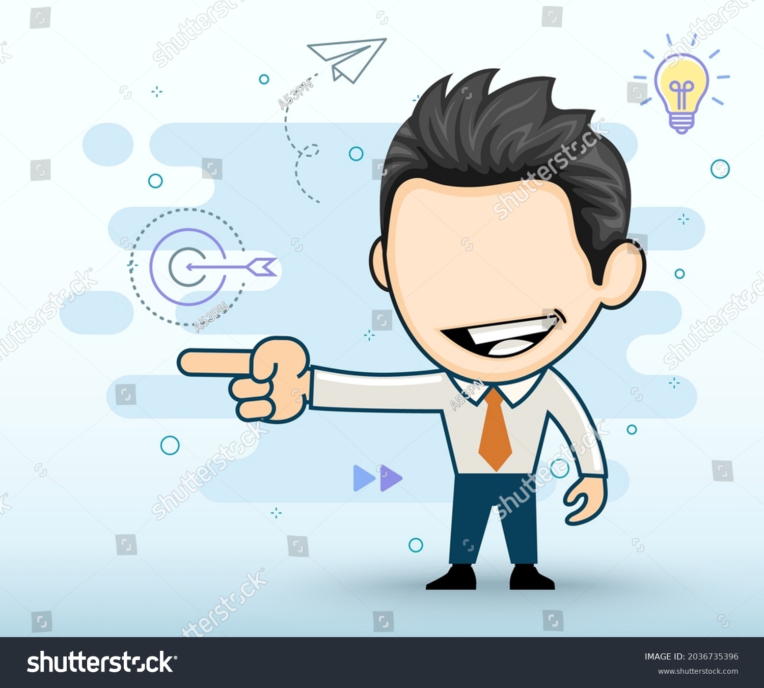 Smiling Business Man Pointing Direction Flat Stock Vector (Royalty Free ...