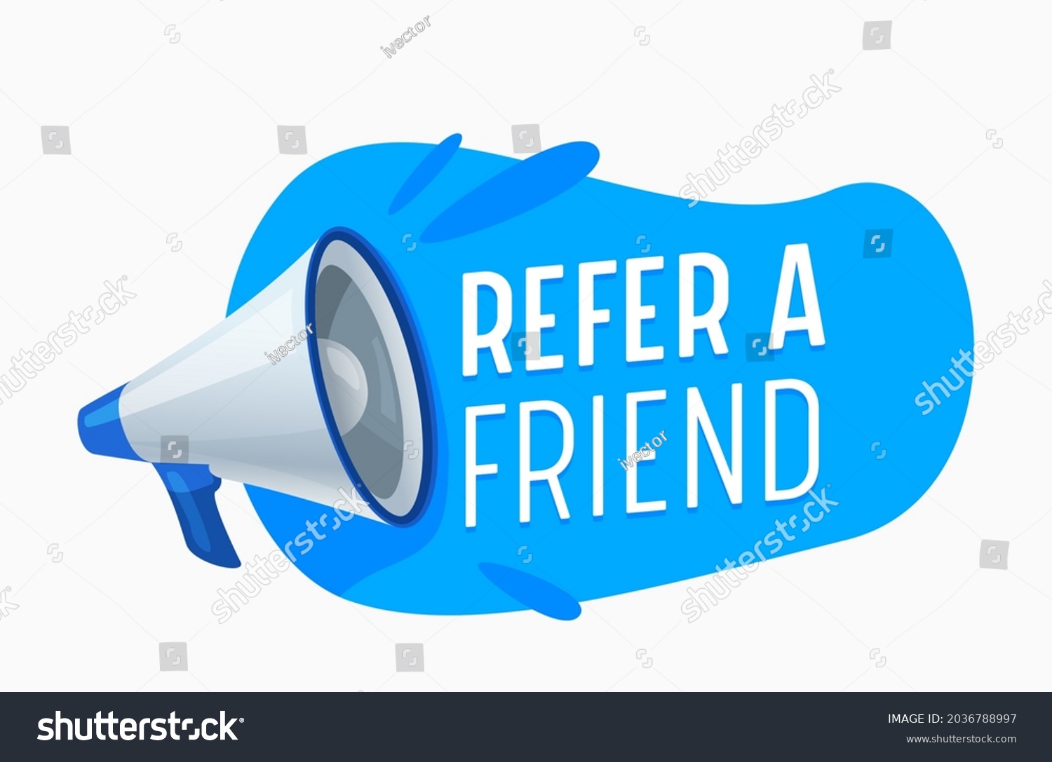 Refer Friend Banner Megaphone Blue Spot Stock Vector (Royalty Free ...