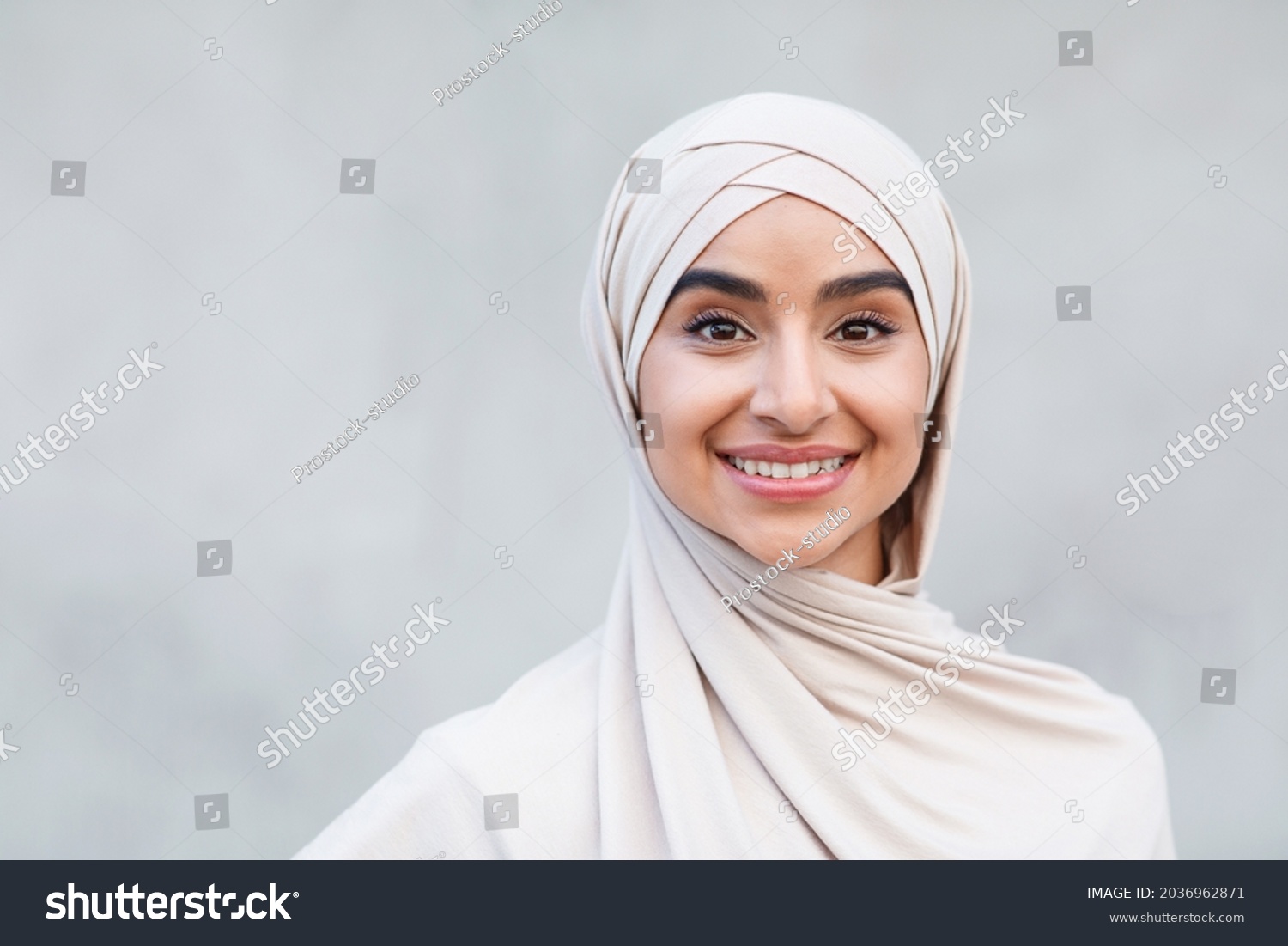 Portrait Cheerful Cute Attractive Young Arabian Stock Photo 2036962871 ...