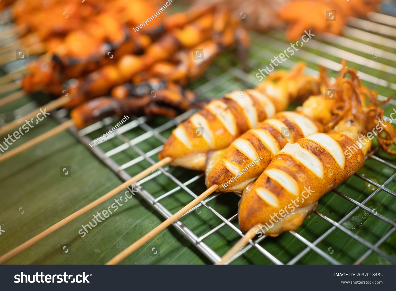 Bbq Squid Grill Traditional Korean Foodsgrilled Stock Photo 2037018485