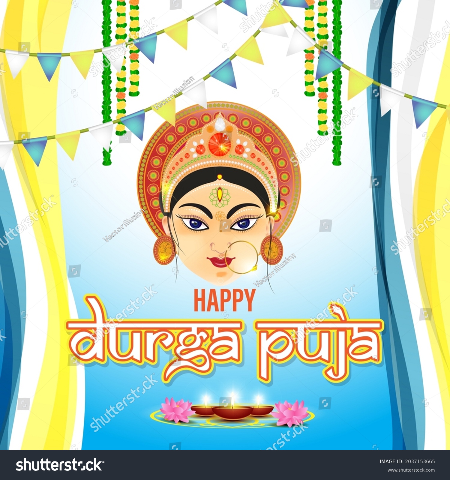 Illustration Goddess Durga Face Happy Durga Stock Vector (Royalty Free ...