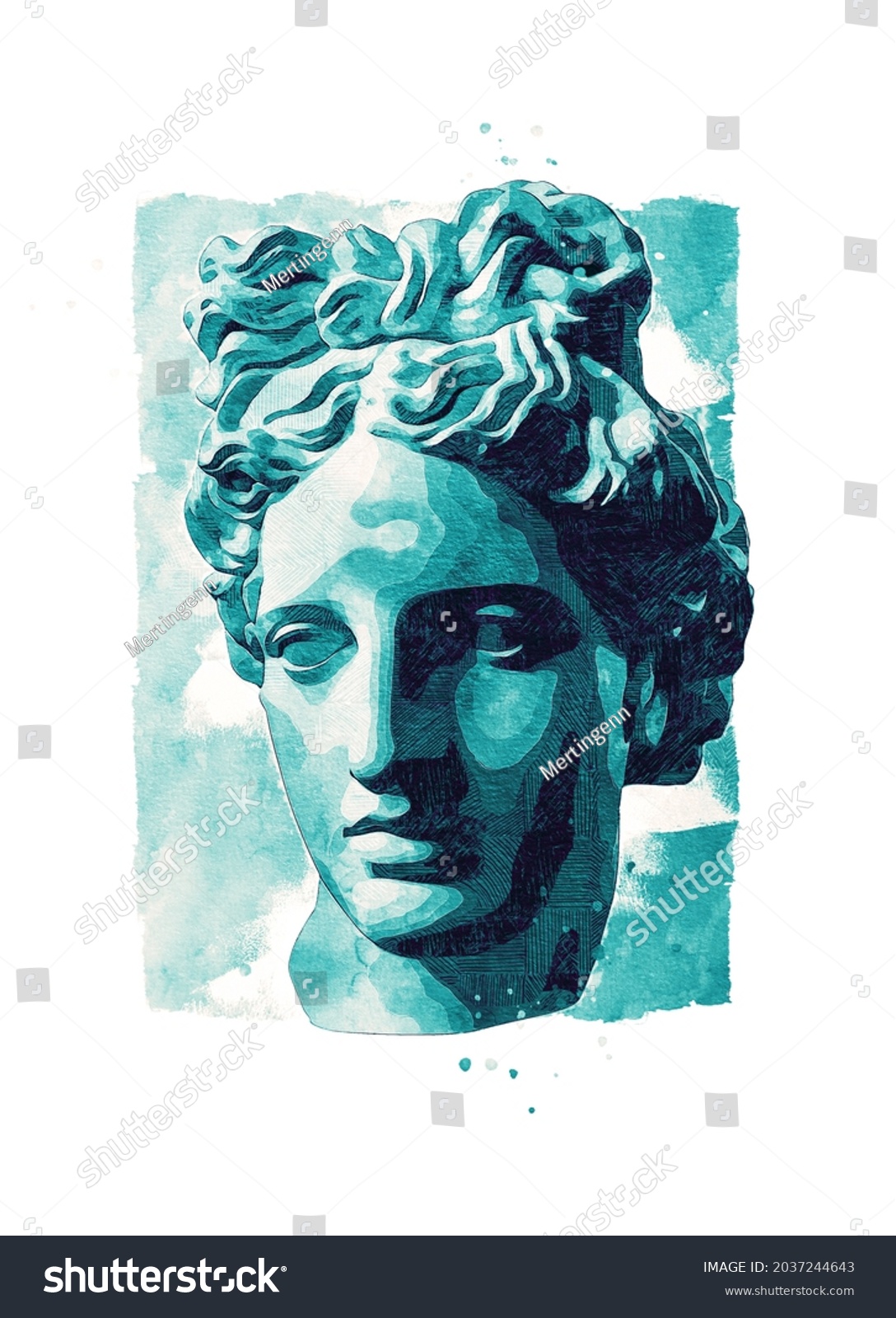 Digital Watercolor Illustration White Gypsum Statue Stock Illustration 